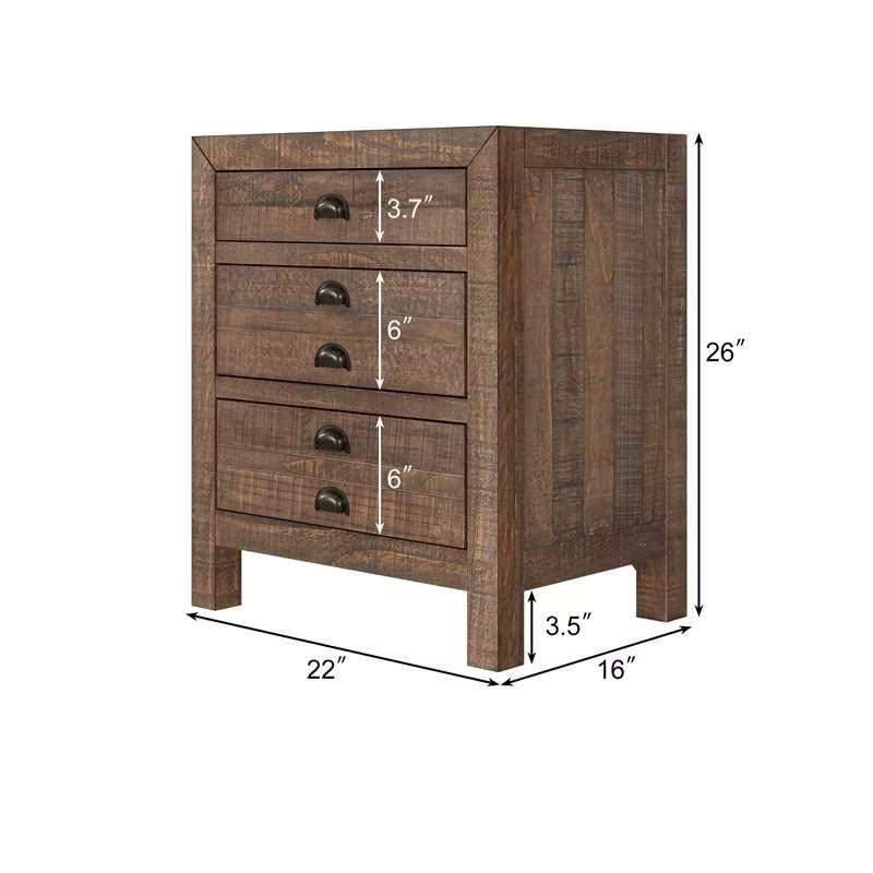 Nøordka Light Nightstand Default 22" Rustic Brown Farmhouse Style Solid Wood Nightstand with Charging