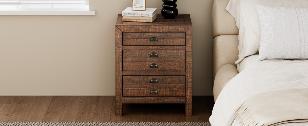 Nøordka Light Nightstand Default 22" Rustic Brown Farmhouse Style Solid Wood Nightstand with Charging
