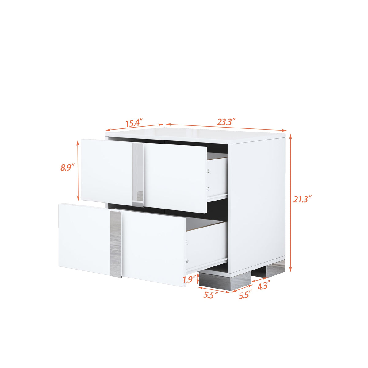 Nøordka Light Nightstand Default 23" White Nightstand with Metal Handling &amp; 2 Drawers