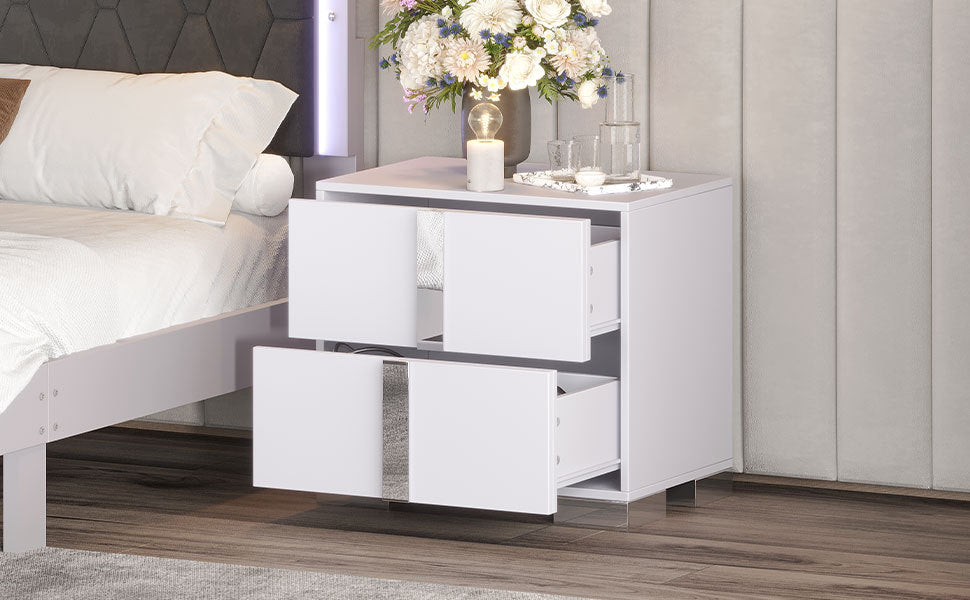 Nøordka Light Nightstand Default 23" White Nightstand with Metal Handling &amp; 2 Drawers
