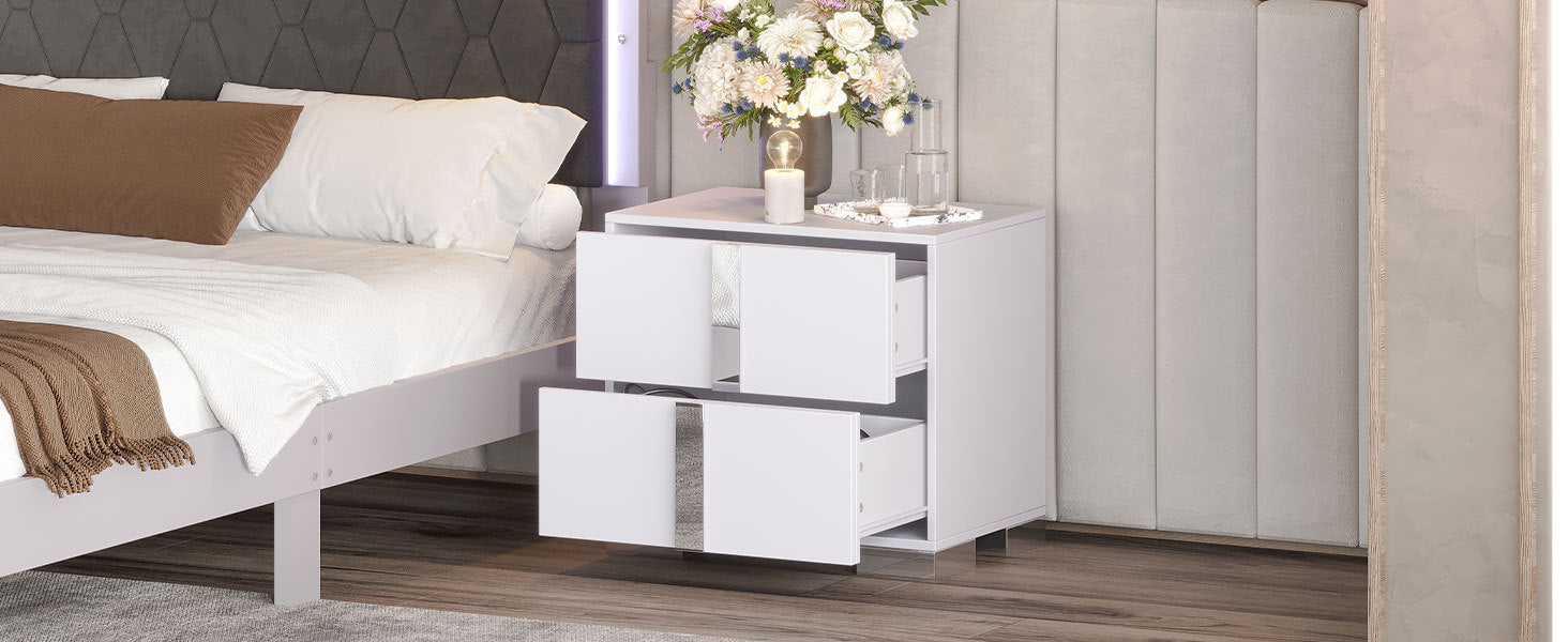 Nøordka Light Nightstand Default 23" White Nightstand with Metal Handling & 2 Drawers