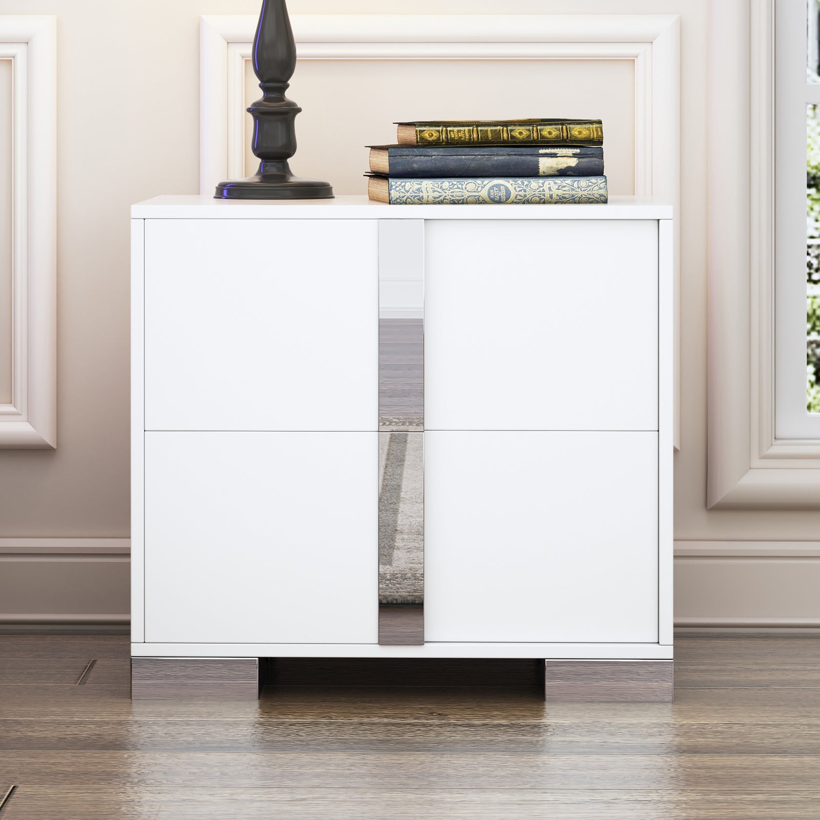 Nøordka Light Nightstand Default 23" White Nightstand with Metal Handling & 2 Drawers