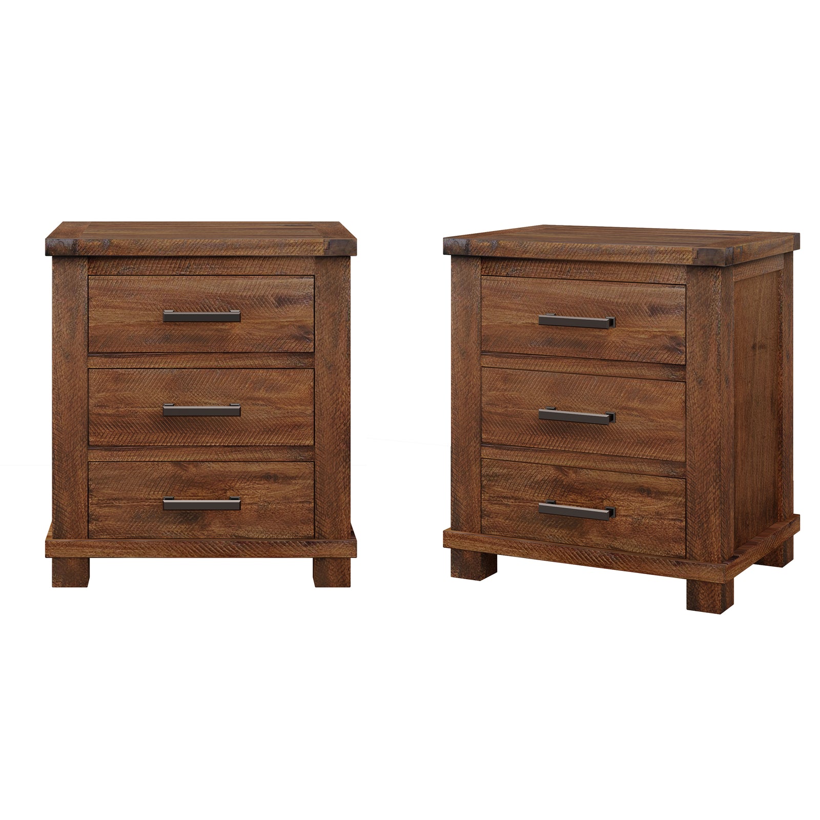 Nøordka Light Nightstand Default 24" Natural Brown Solid Wood Rustic 3 Drawer Nightstand Set
