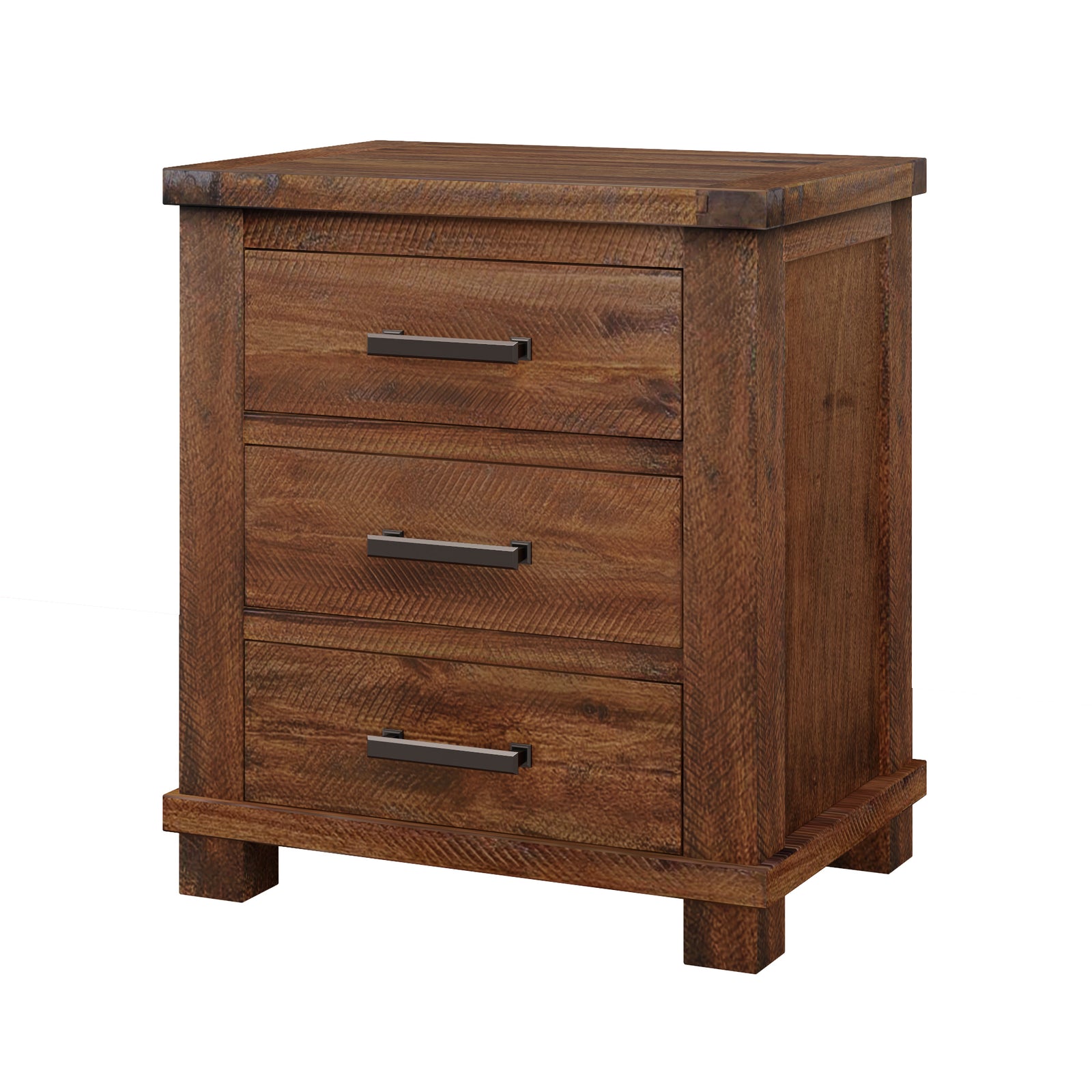 Nøordka Light Nightstand Default 24" Natural Brown Solid Wood Rustic 3 Drawer Nightstand Set