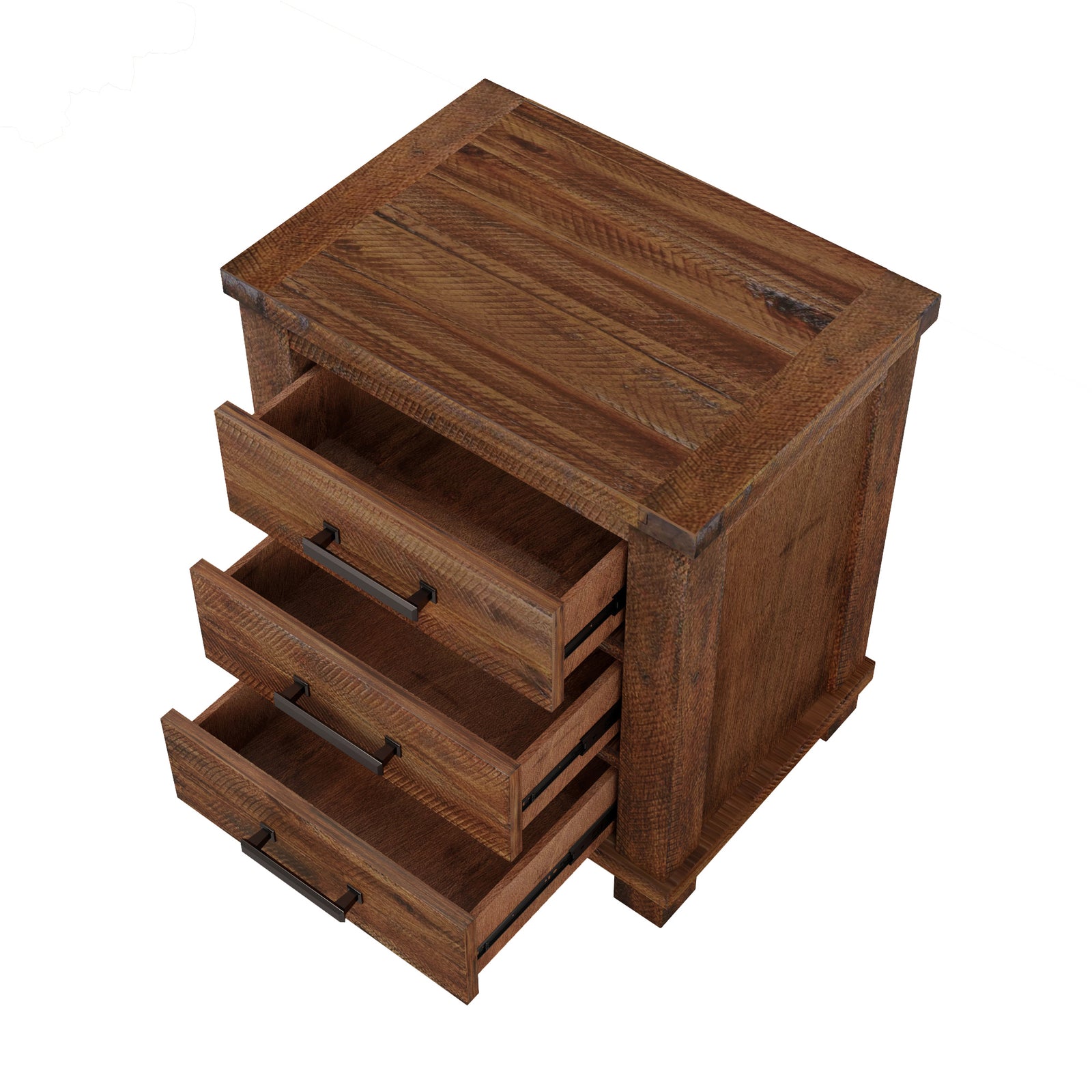 Nøordka Light Nightstand Default 24" Natural Brown Solid Wood Rustic 3 Drawer Nightstand Set