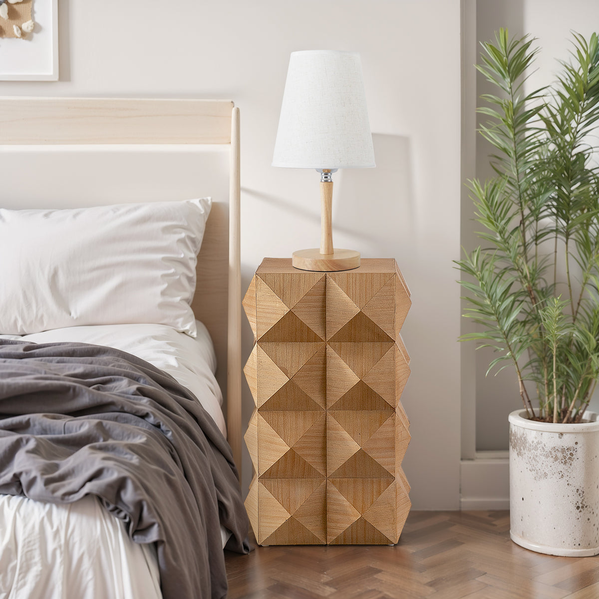 Nøordka Light Nightstand Default 24" Natural Wood Tone Embossed Retro Side Table &amp; Nightstand