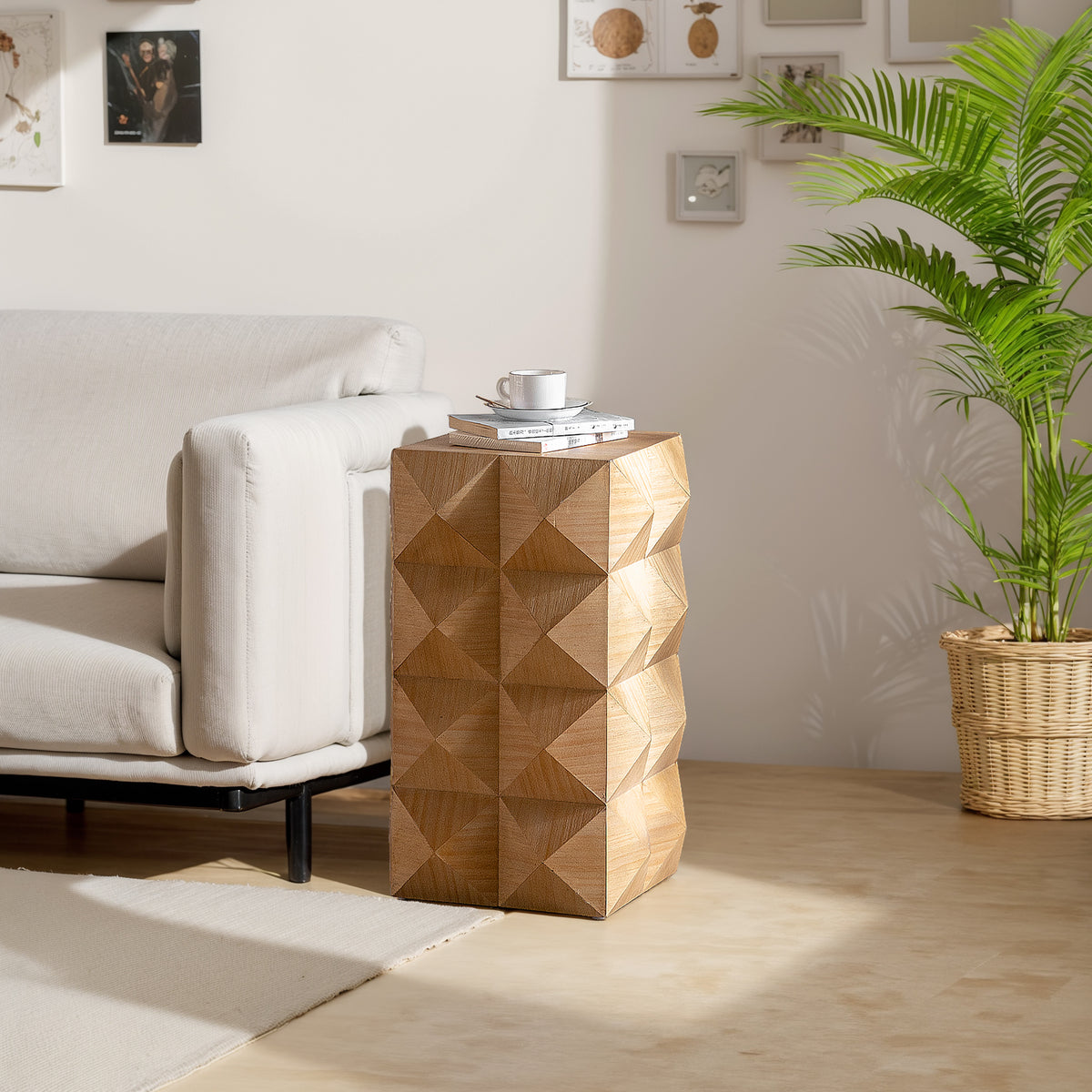 Nøordka Light Nightstand Default 24" Natural Wood Tone Embossed Retro Side Table &amp; Nightstand
