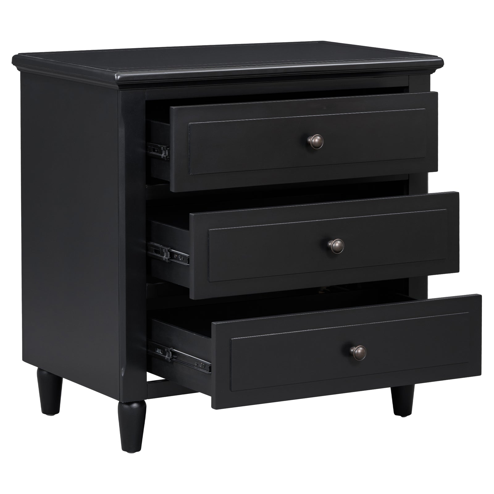 Nøordka Light Nightstand Default 28" Black 3-Drawer Nightstand & Bedside Cabinet