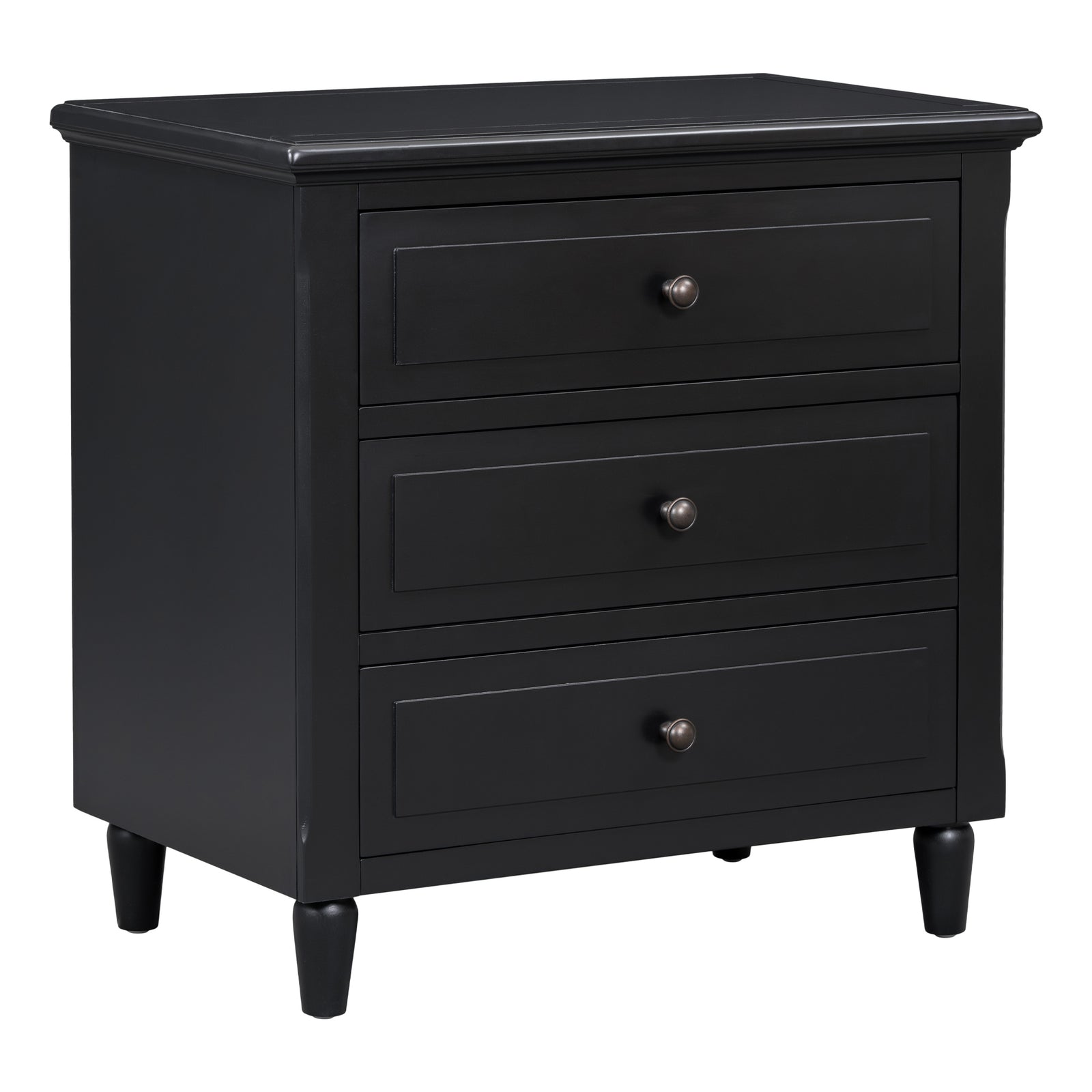 Nøordka Light Nightstand Default 28" Black 3-Drawer Nightstand & Bedside Cabinet