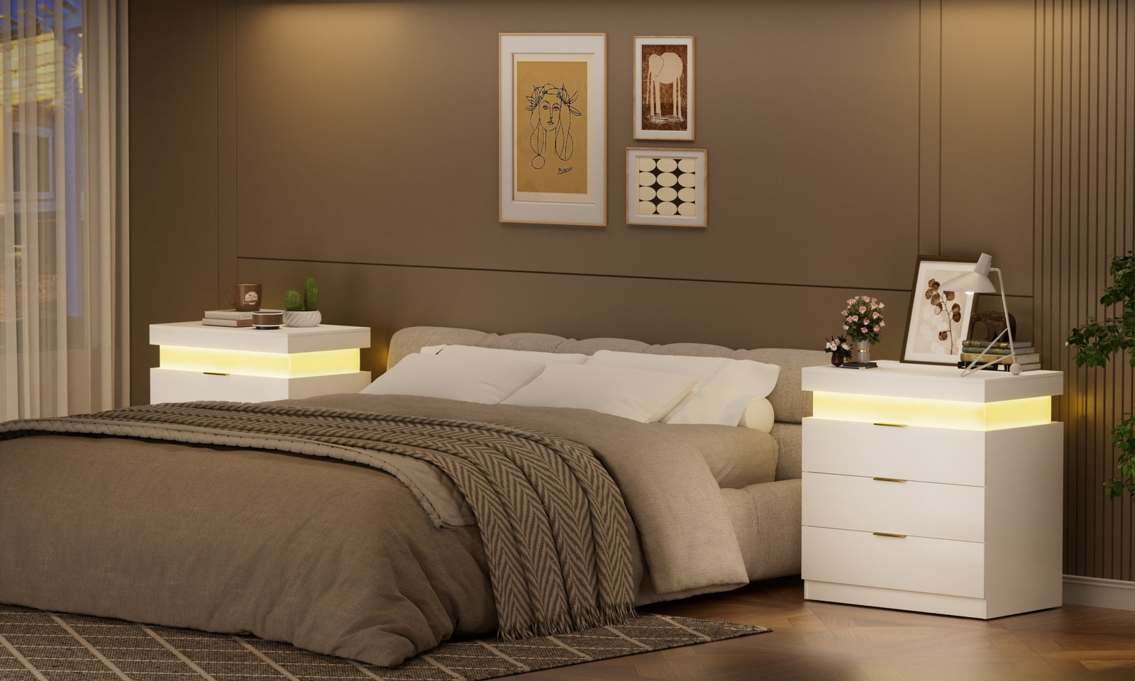 Nøordka Light Nightstand Default 29" White Modern Nightstand with Charging Station & LED Lighting