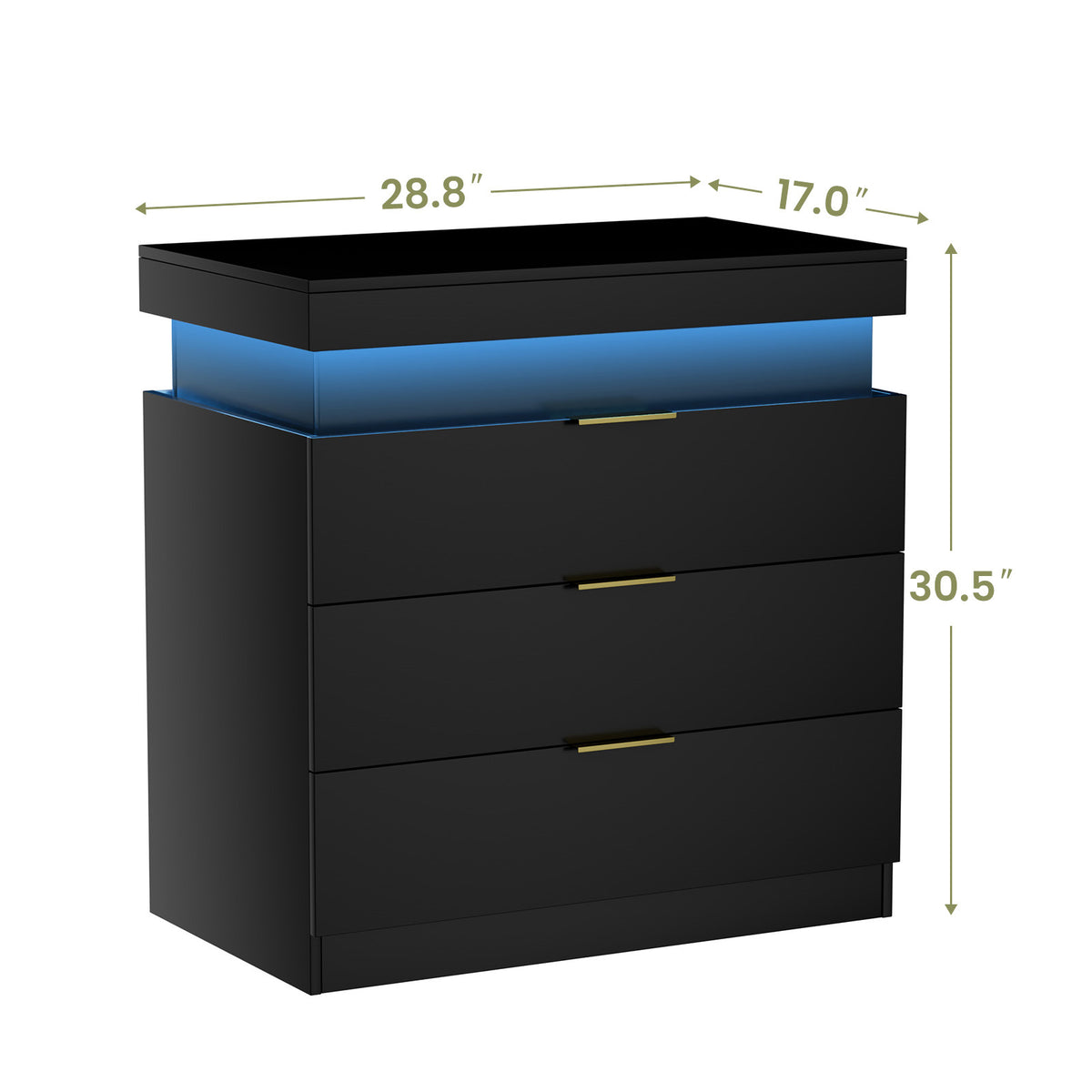 Nøordka Light Nightstand Default 30" Black Nightstand with Charging Station &amp; LED Light