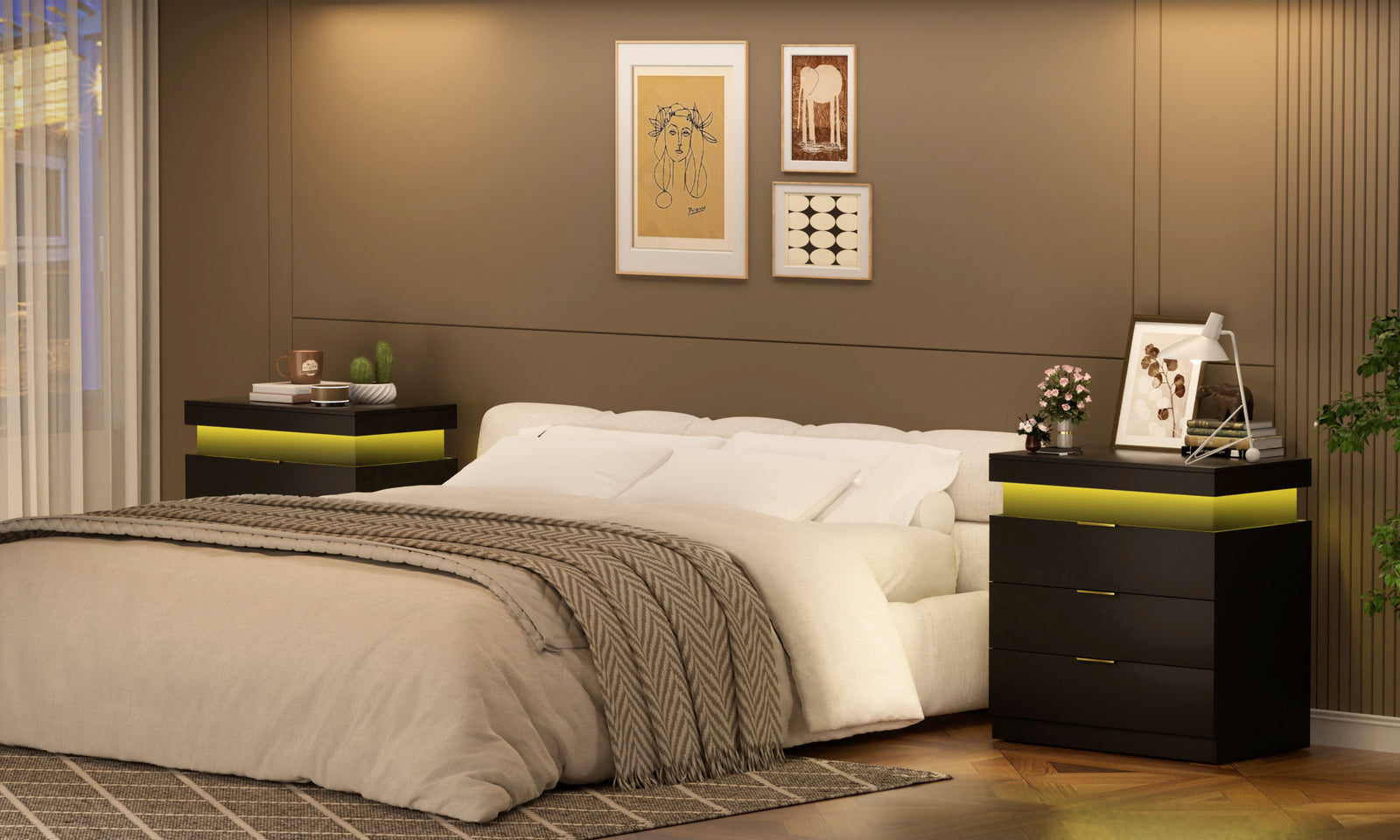 Nøordka Light Nightstand Default 30" Black Nightstand with Charging Station & LED Light