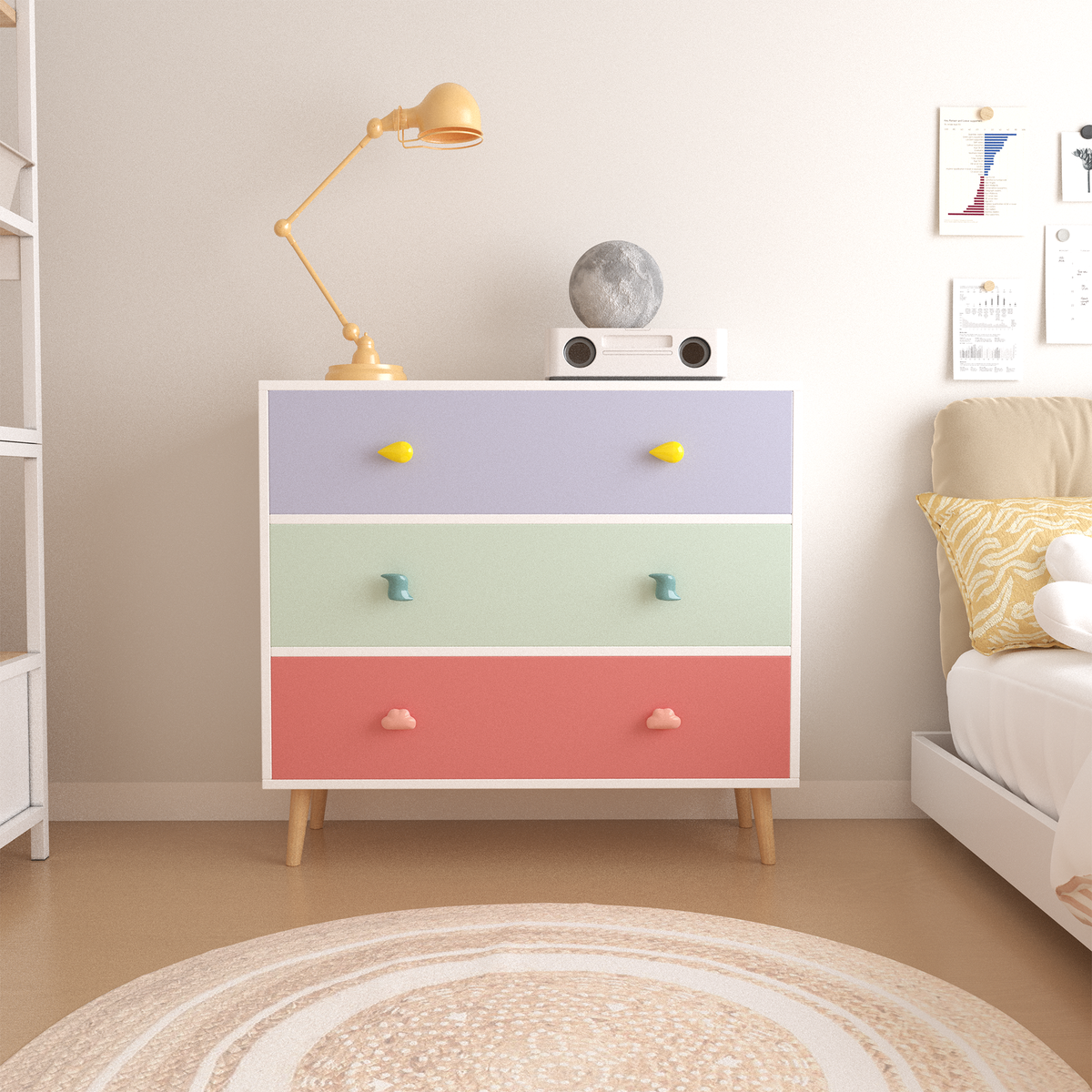 Nøordka Light Nightstand Default 32" Colorful Kids 3 Drawer Dresser &amp; Nightstand