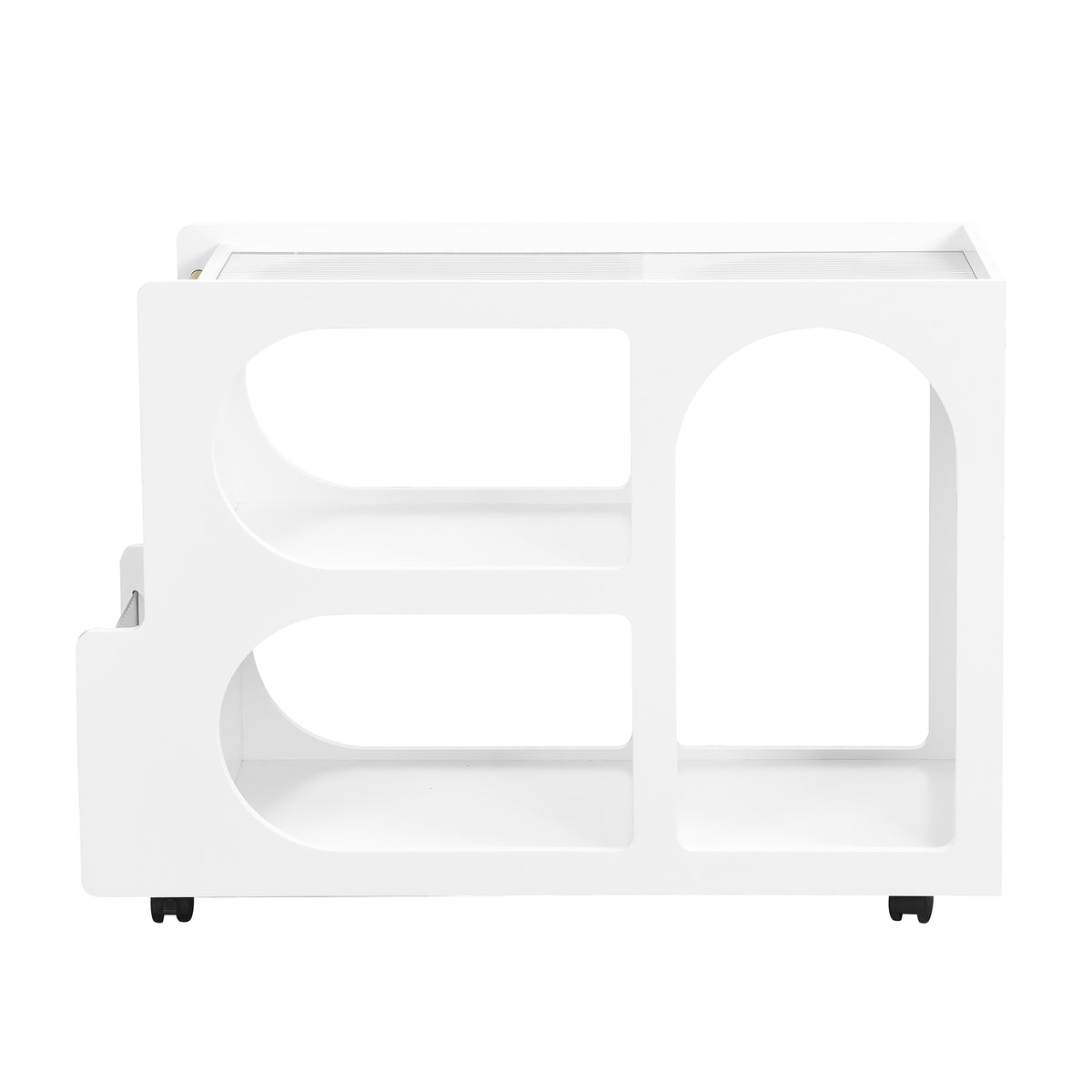 Nøordka Light Nightstand Default 32" White Mobile End Table with Locking Wheels &amp; Fluted Glass