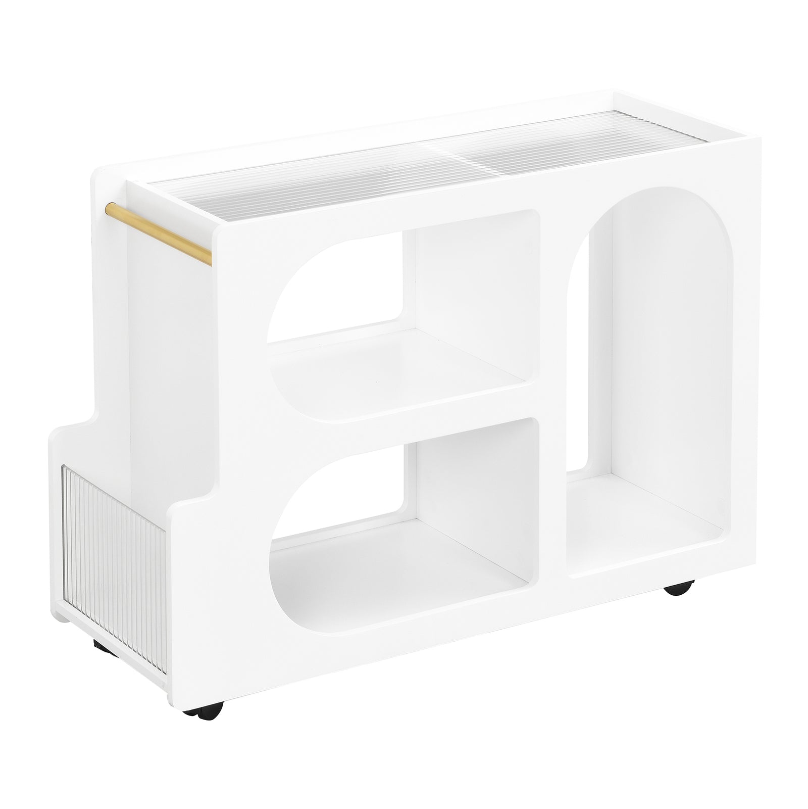 Nøordka Light Nightstand Default 32" White Mobile End Table with Locking Wheels & Fluted Glass