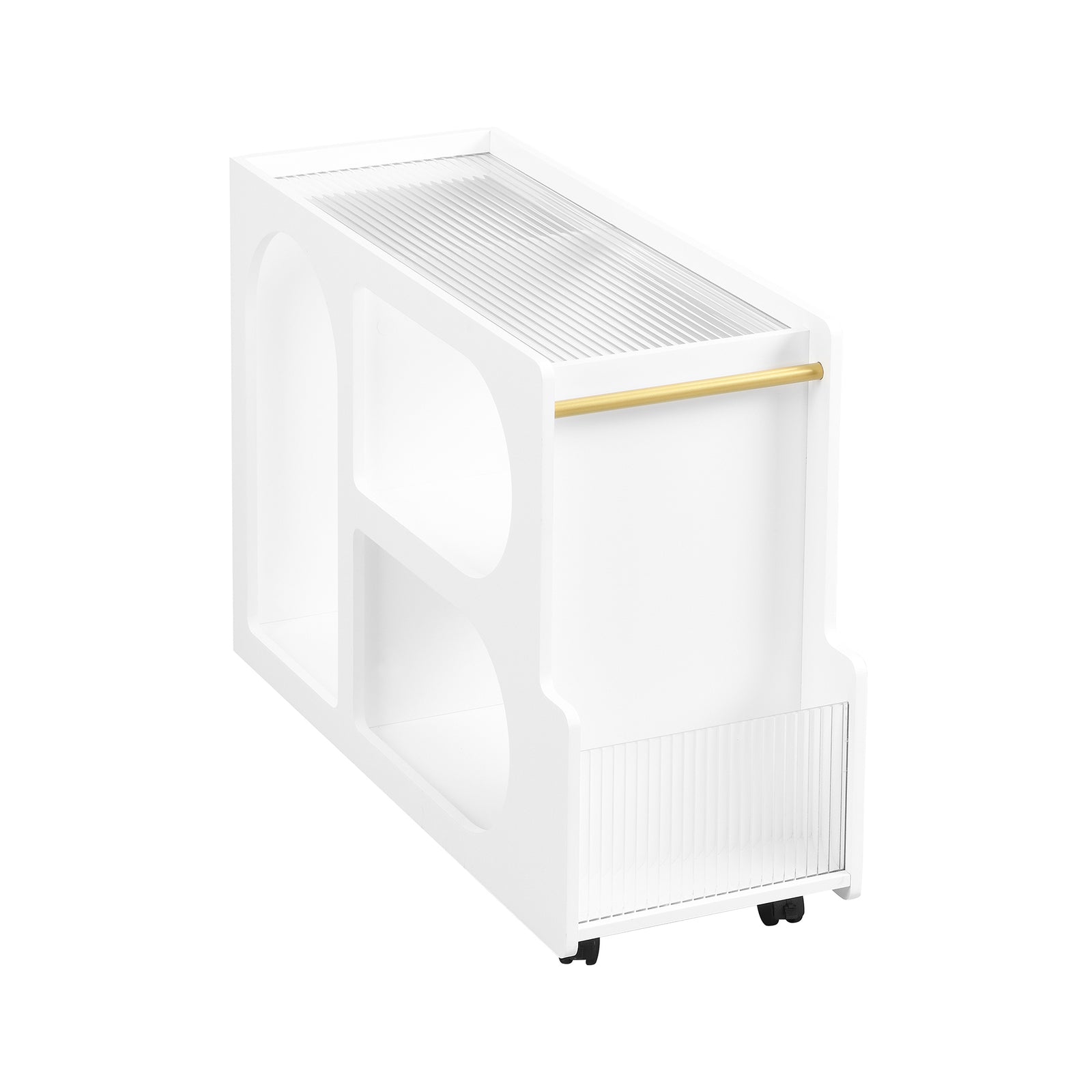Nøordka Light Nightstand Default 32" White Mobile End Table with Locking Wheels & Fluted Glass