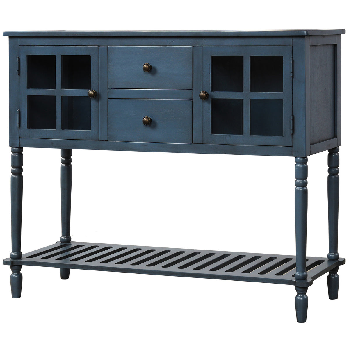 Nøordka Light Nightstand Default 42" Farmhouse Navy Wood Glass Sideboard &amp; Console Table
