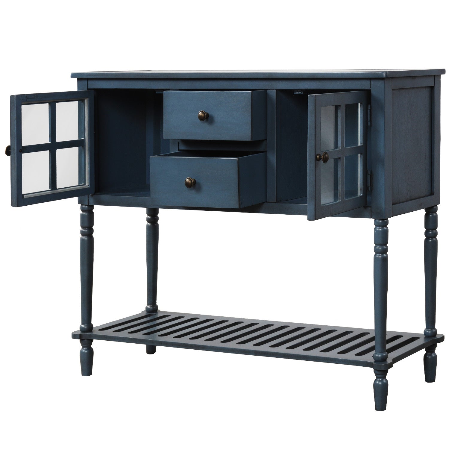 Nøordka Light Nightstand Default 42" Farmhouse Navy Wood Glass Sideboard & Console Table