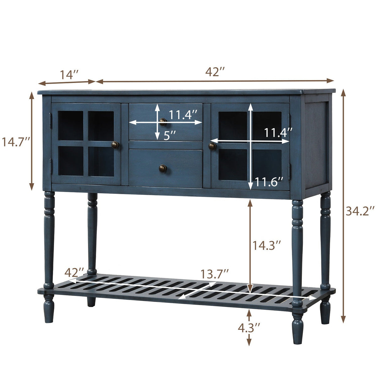 Nøordka Light Nightstand Default 42" Farmhouse Navy Wood Glass Sideboard &amp; Console Table