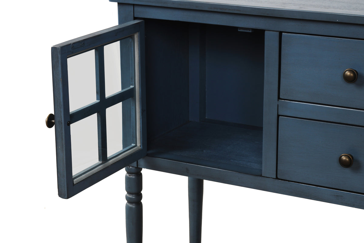 Nøordka Light Nightstand Default 42" Farmhouse Navy Wood Glass Sideboard &amp; Console Table