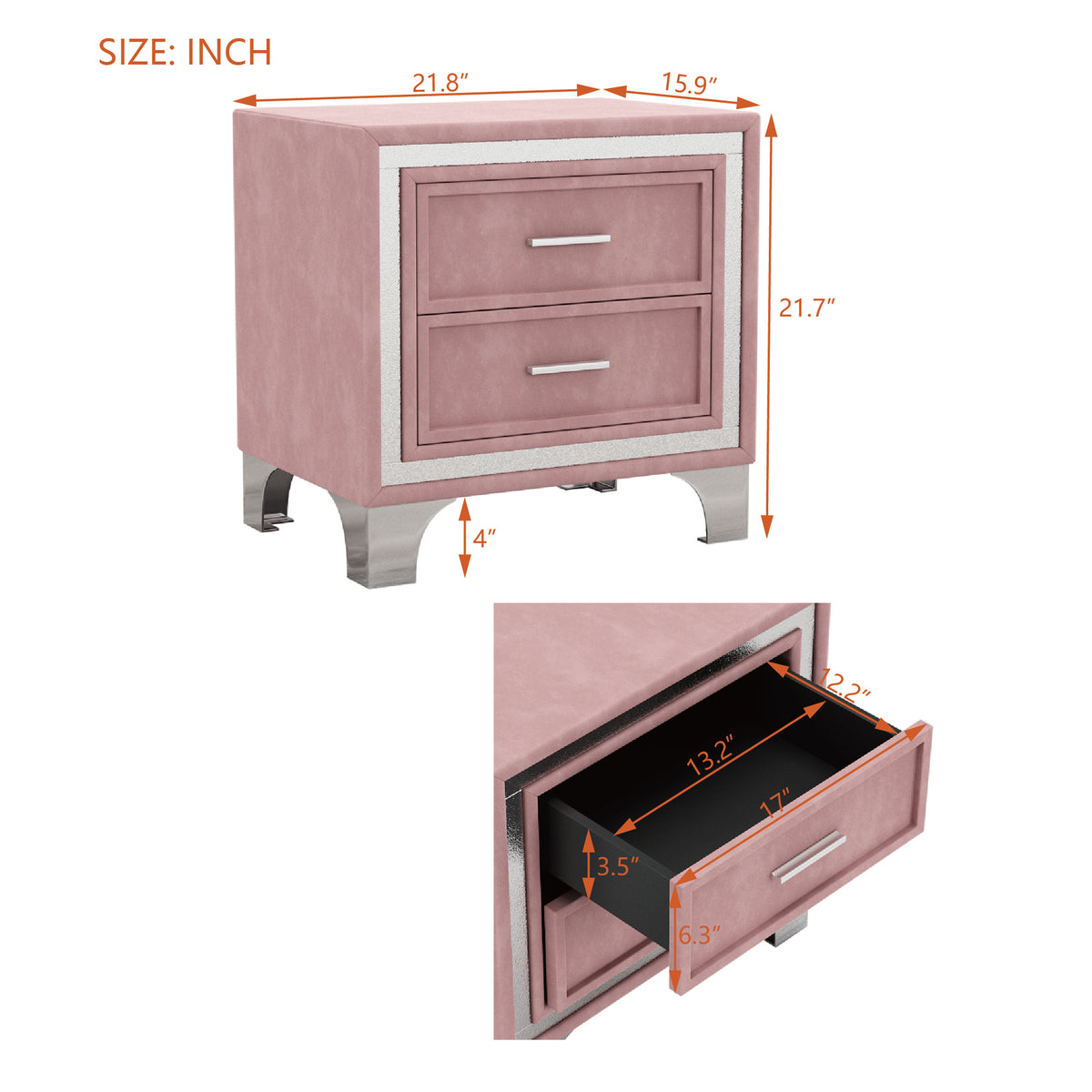 Nøordka Light Nightstand Default Pink Mid Century Modern Nightstand &amp; Bedside Table