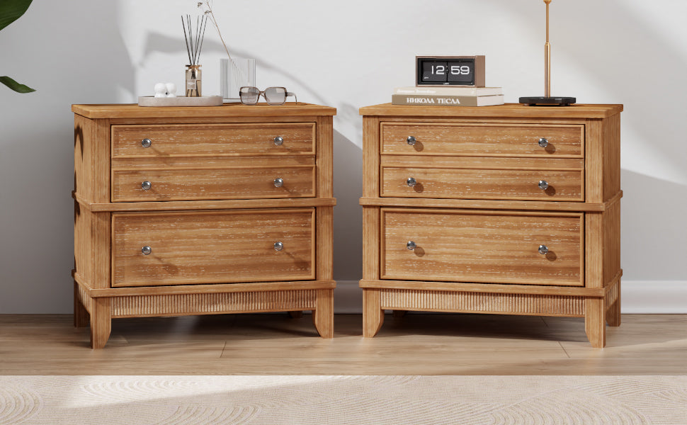 Nøordka Light Nightstand Default Set of Two 30" Hazel 3-Drawer Rustic Nighstands