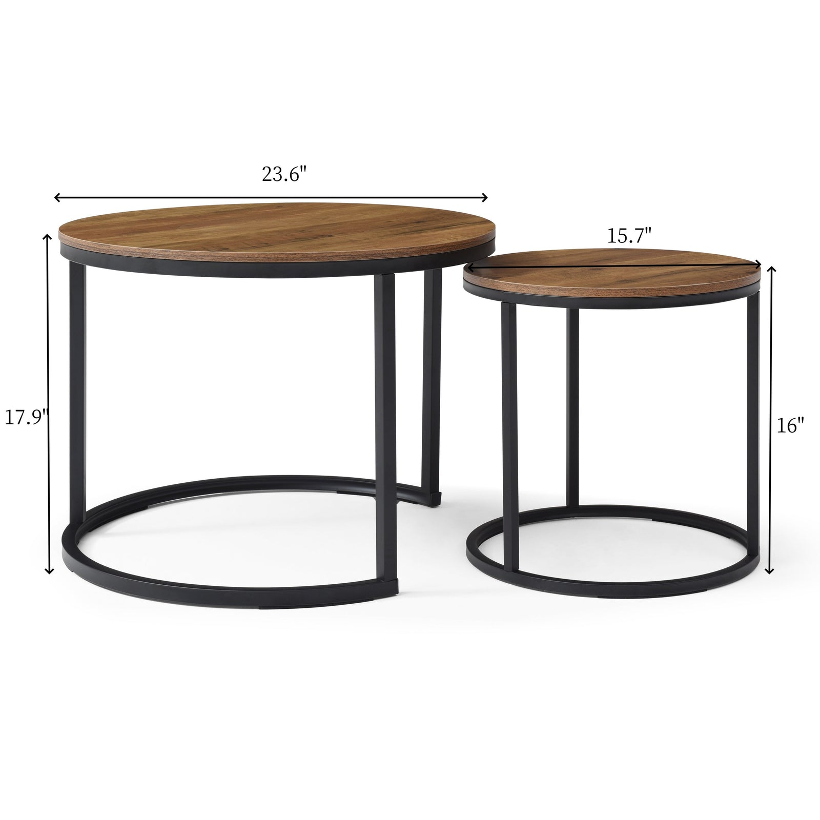 Nøordka Light Nightstand Default Walnut Set of 2 Round End Nesting Tables With Sturdy Metal Frame