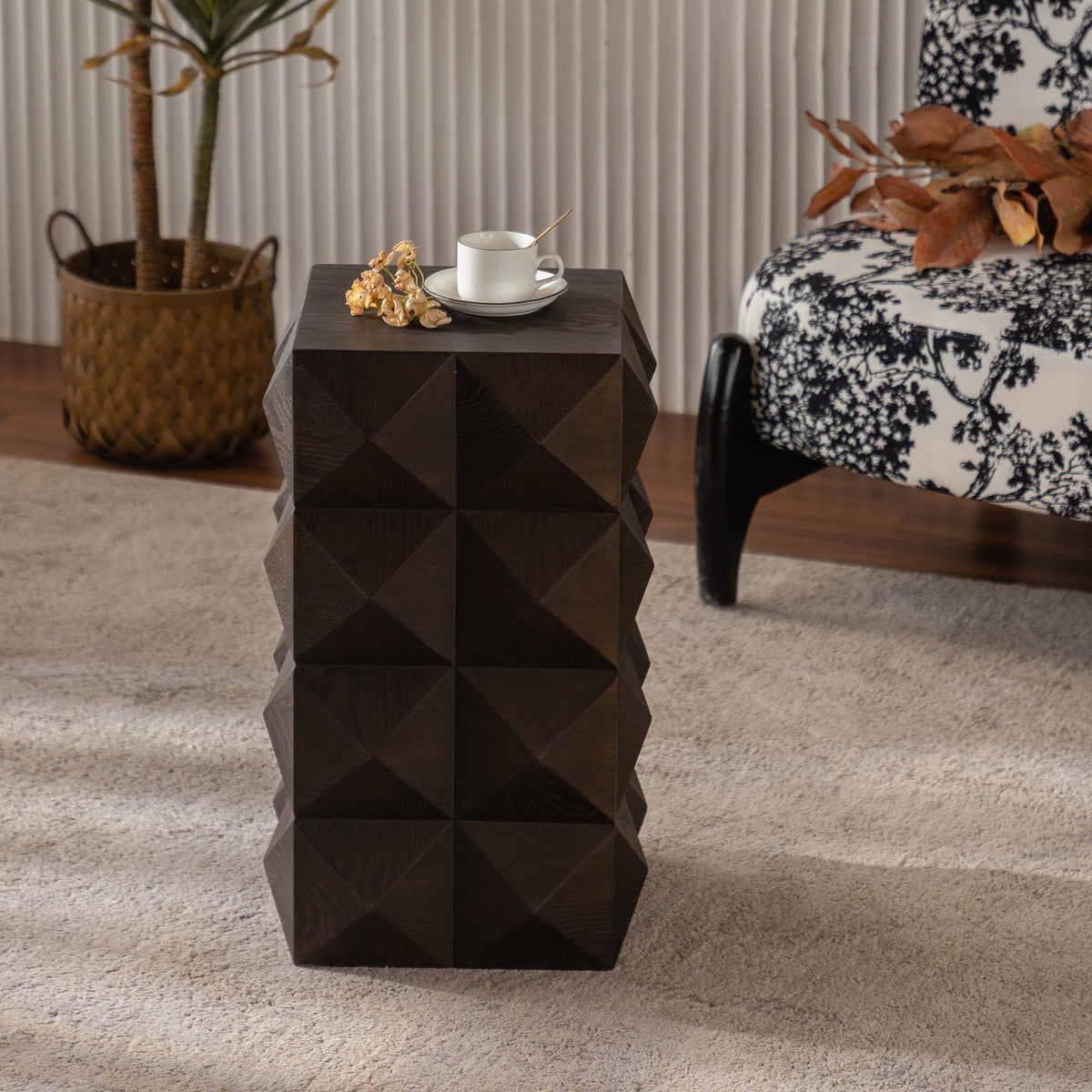 Nøordka Light Sideboard Default 24" Brown Retro Wooden Embossed Pattern Side Table