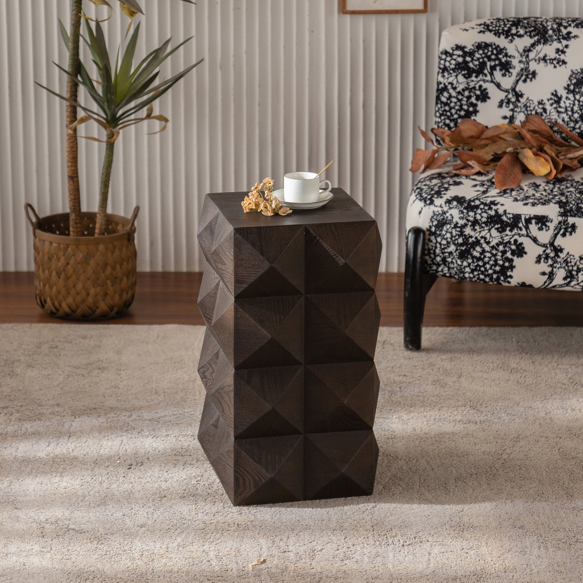 Nøordka Light Sideboard Default 24" Brown Retro Wooden Embossed Pattern Side Table