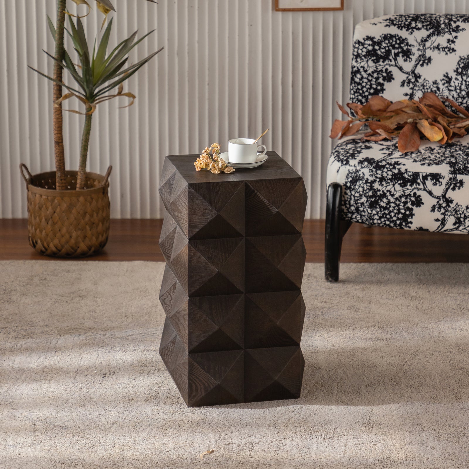 Nøordka Light Sideboard Default 24" Brown Retro Wooden Embossed Pattern Side Table