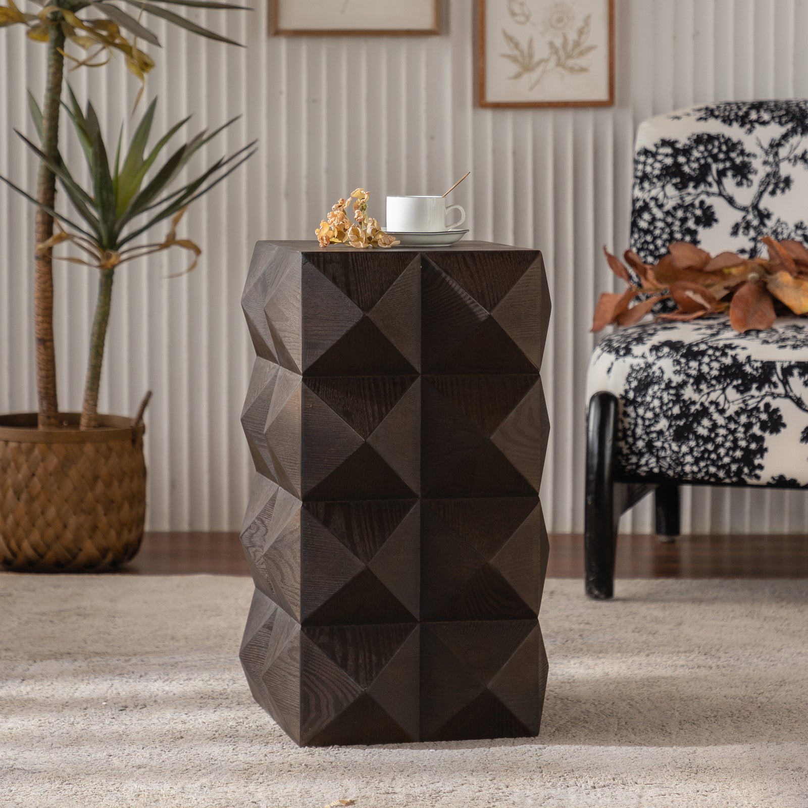 Nøordka Light Sideboard Default 24" Brown Retro Wooden Embossed Pattern Side Table
