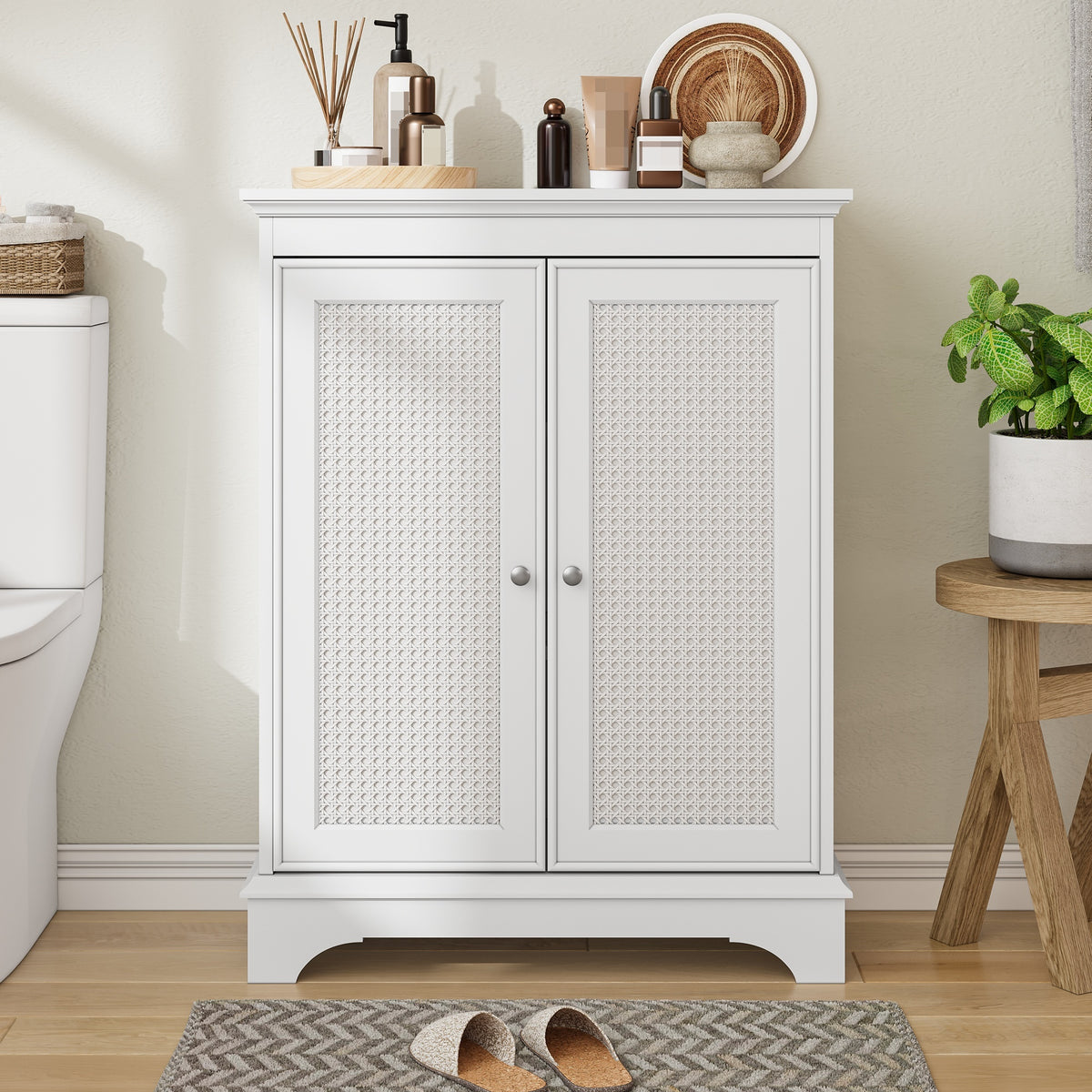 Nøordka Light Sideboard Default 27" White Rattan Storage Cabinet With Adjustable Shelving