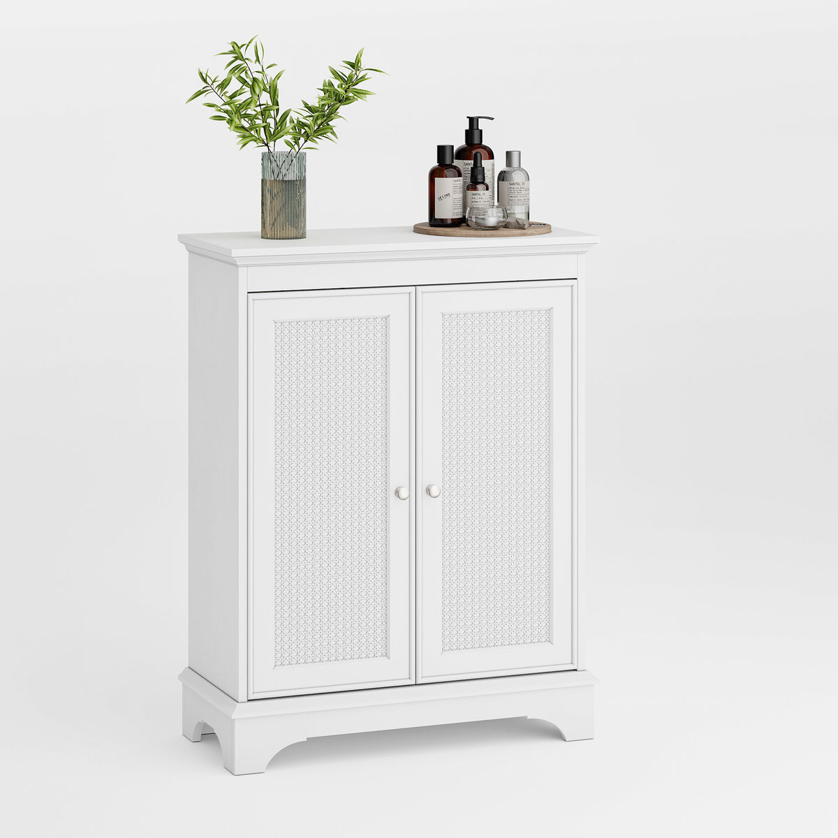 Nøordka Light Sideboard Default 27" White Rattan Storage Cabinet With Adjustable Shelving