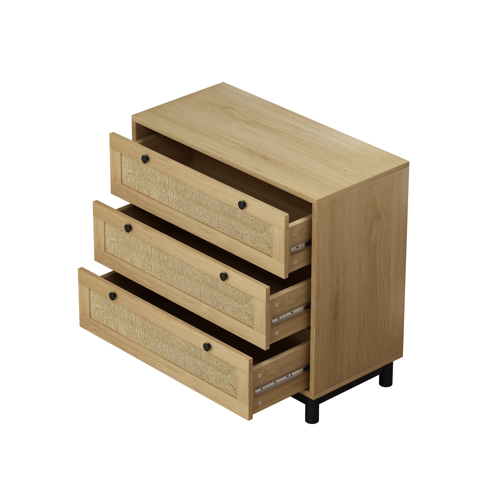 Nøordka Light Sideboard Default 30" Oak Storage Cabinet with Rope Woven Drawers