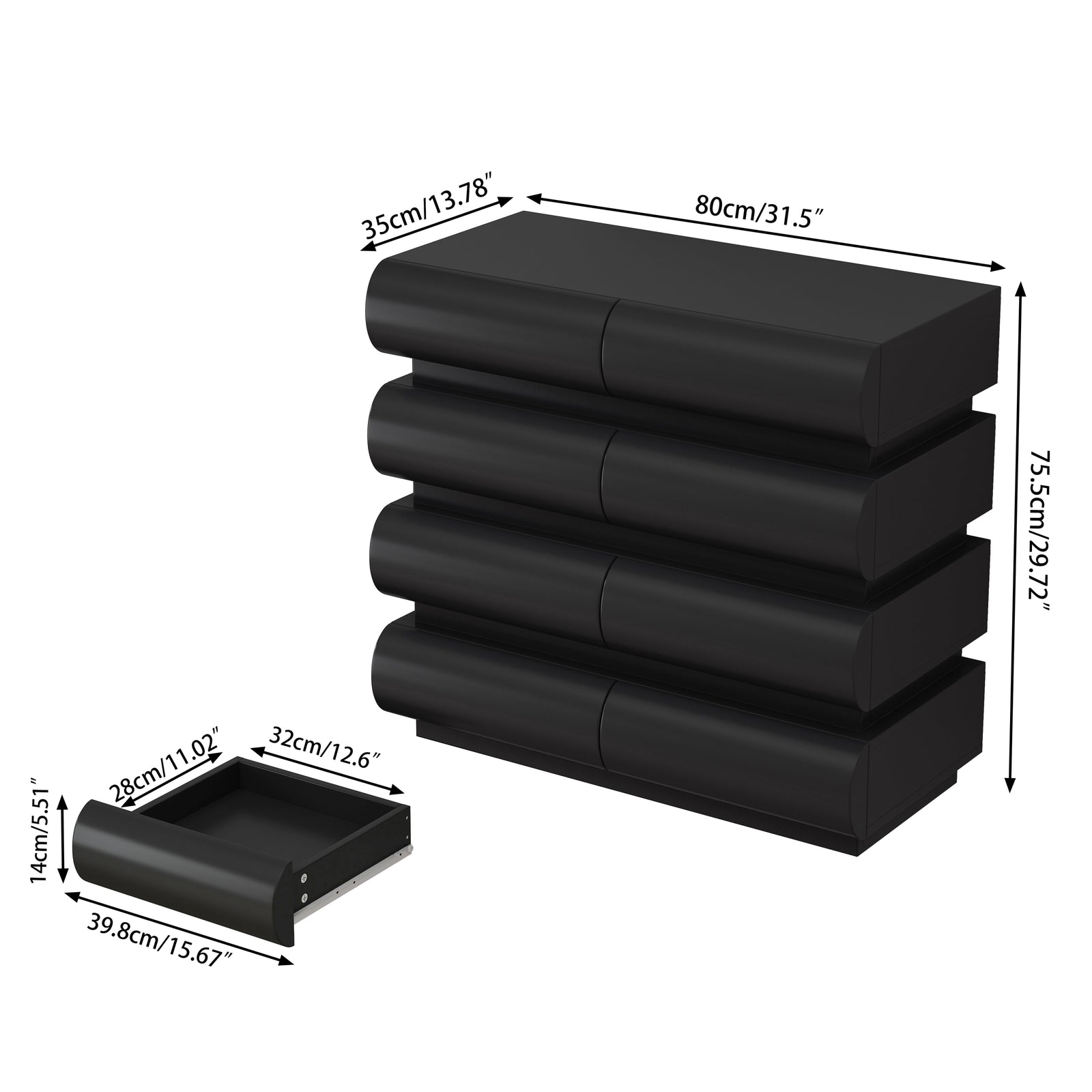 Nøordka Light Sideboard Default 32" Black Mid Century Modern 8 Drawer Dresser with Wide Storage