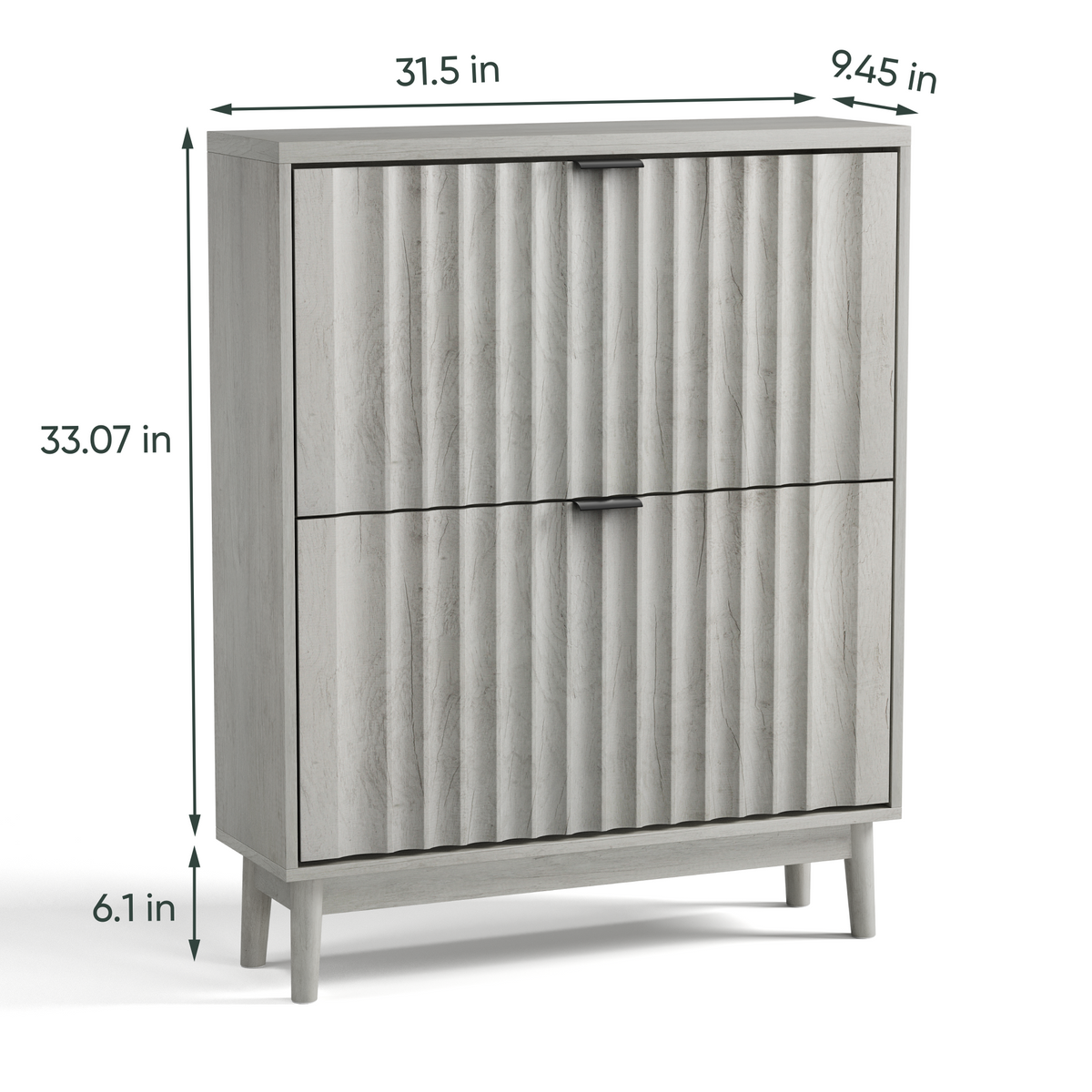 Nøordka Light Sideboard Default 32" Fluted Shoe Storage Cabinet With 2 Flip Drawers