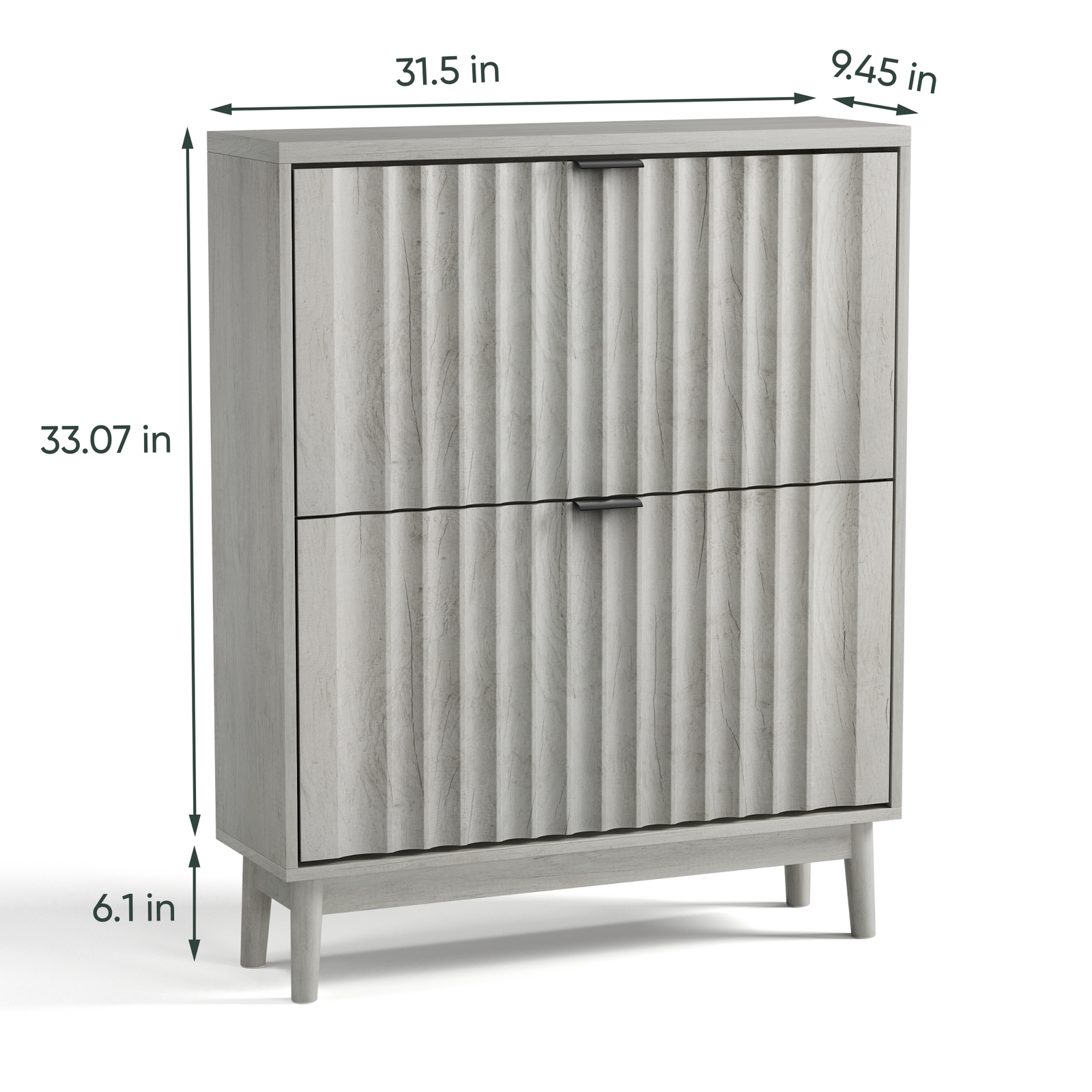 Nøordka Light Sideboard Default 32" Fluted Shoe Storage Cabinet With 2 Flip Drawers