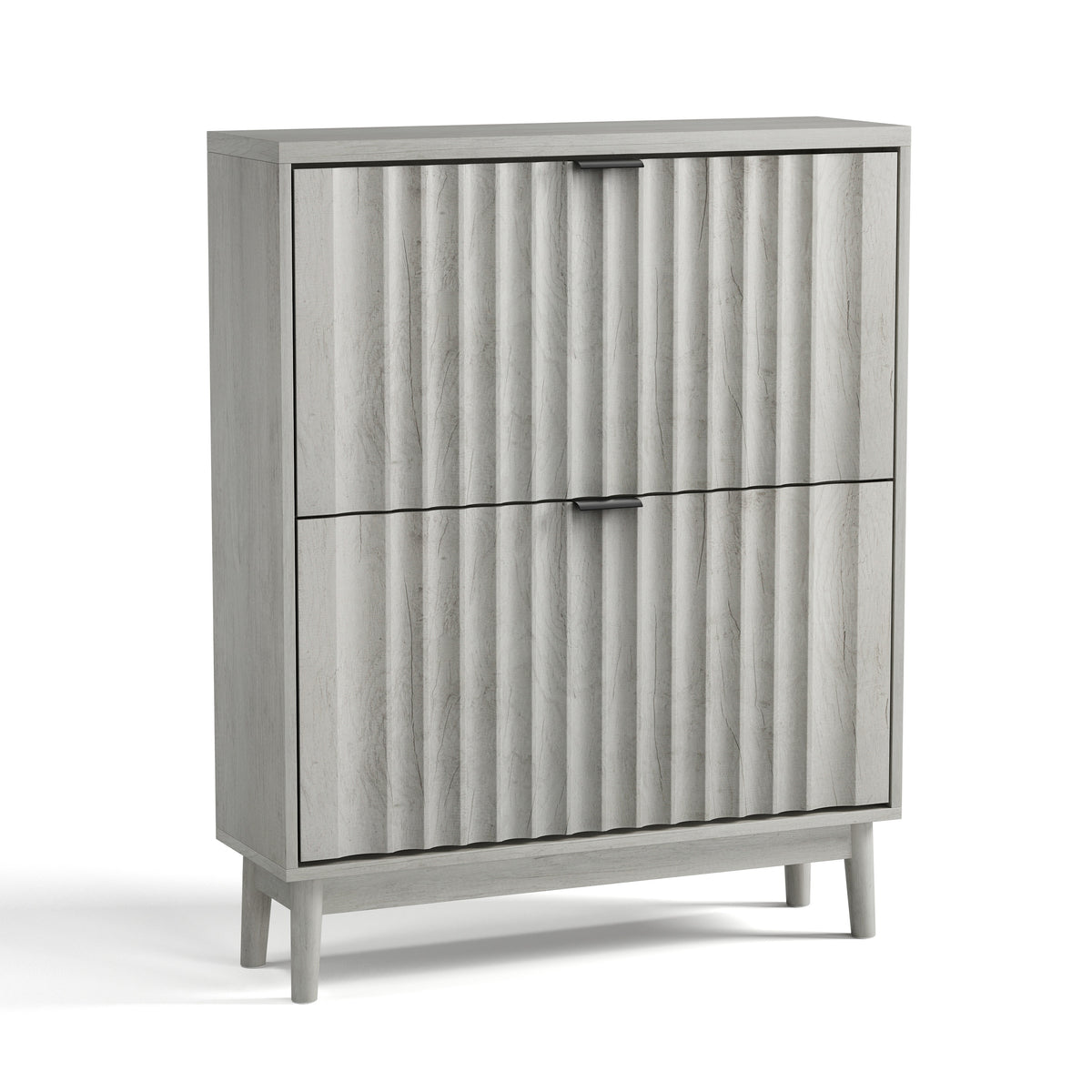 Nøordka Light Sideboard Default 32" Fluted Shoe Storage Cabinet With 2 Flip Drawers