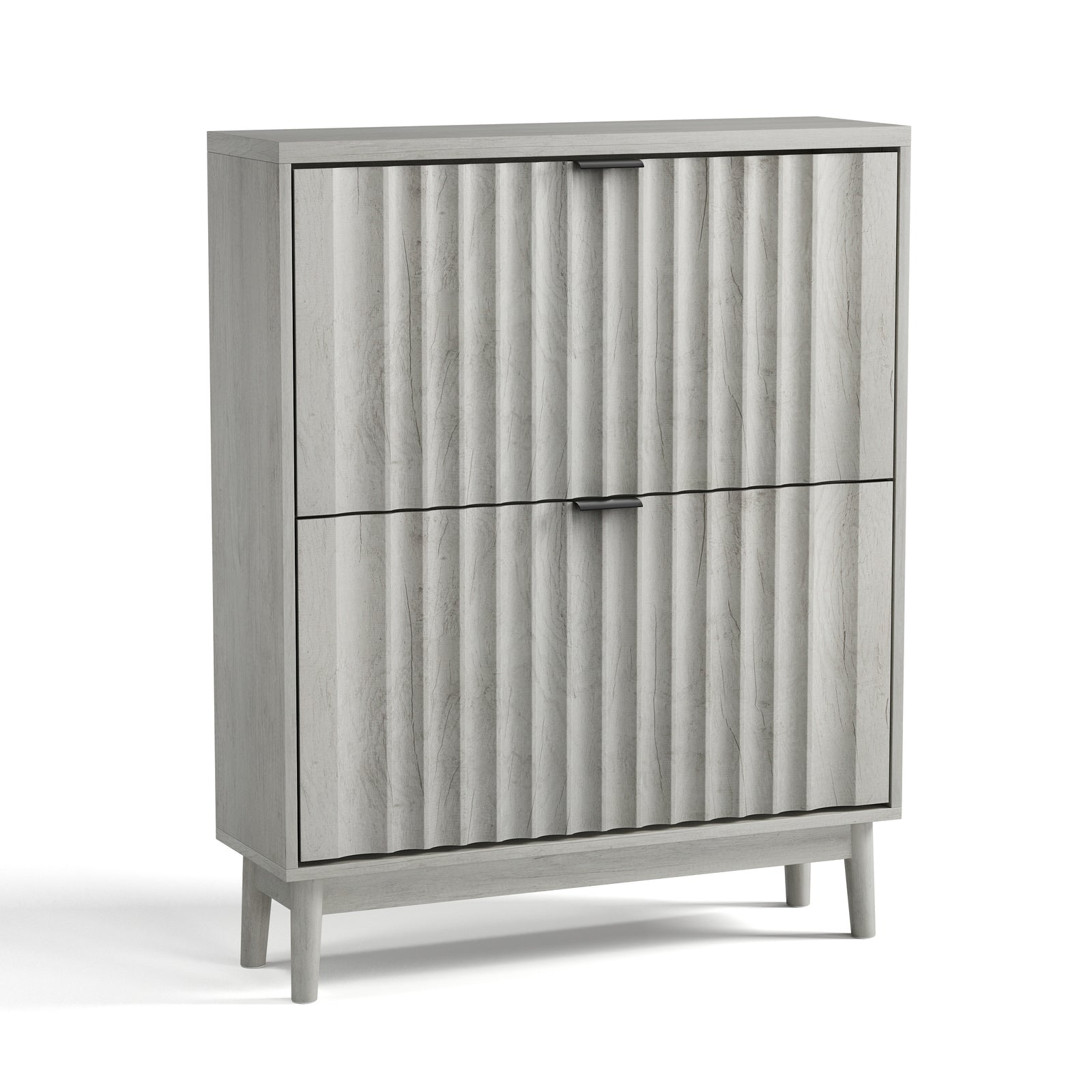 Nøordka Light Sideboard Default 32" Fluted Shoe Storage Cabinet With 2 Flip Drawers
