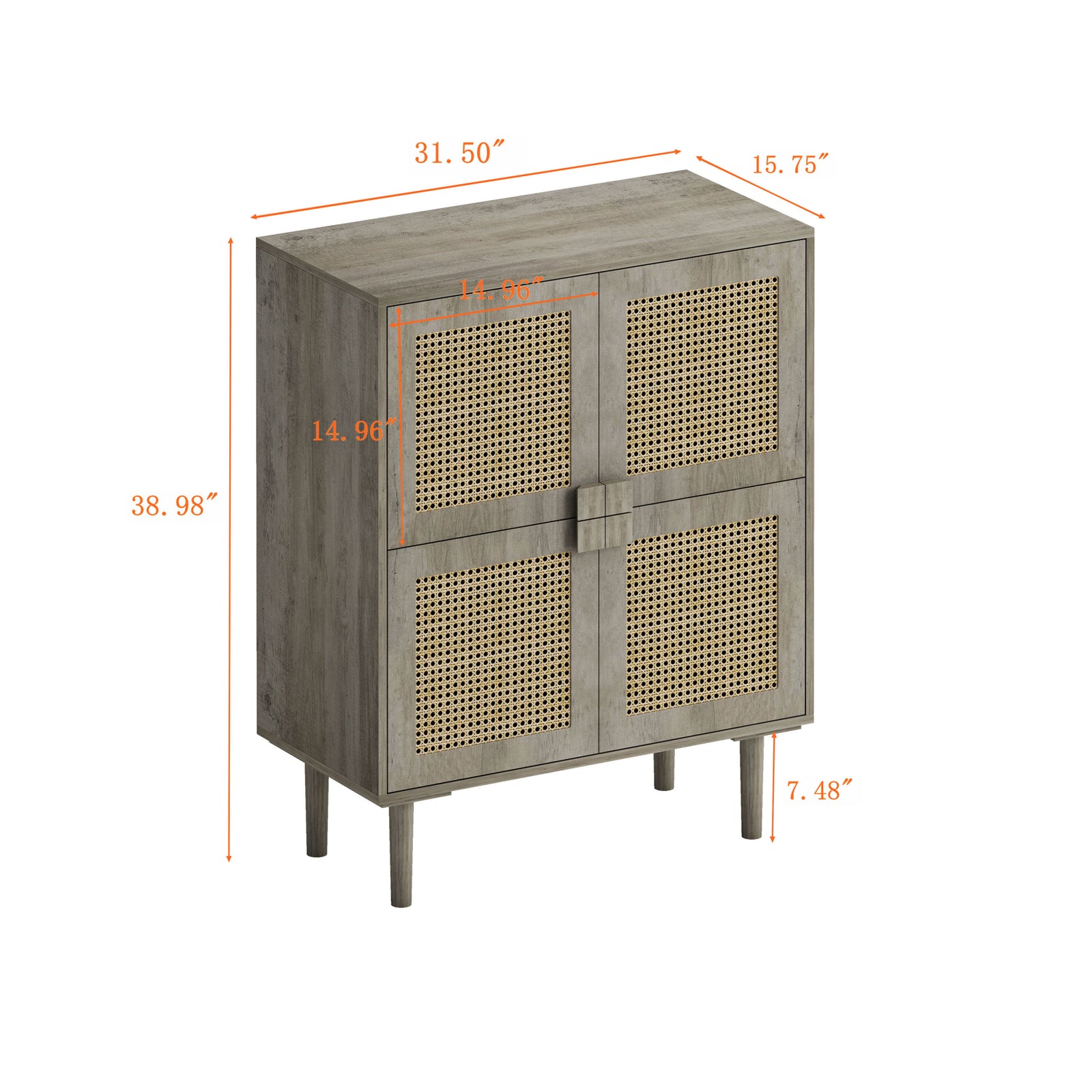 Nøordka Light Sideboard Default 32" Gray Rattan Mesh Storage Cabinet