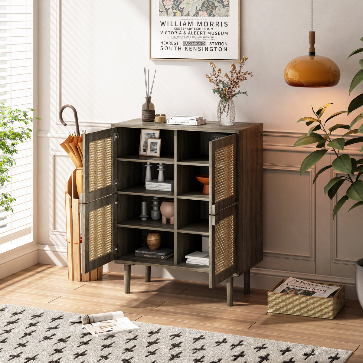 Nøordka Light Sideboard Default 32" Gray Rattan Mesh Storage Cabinet