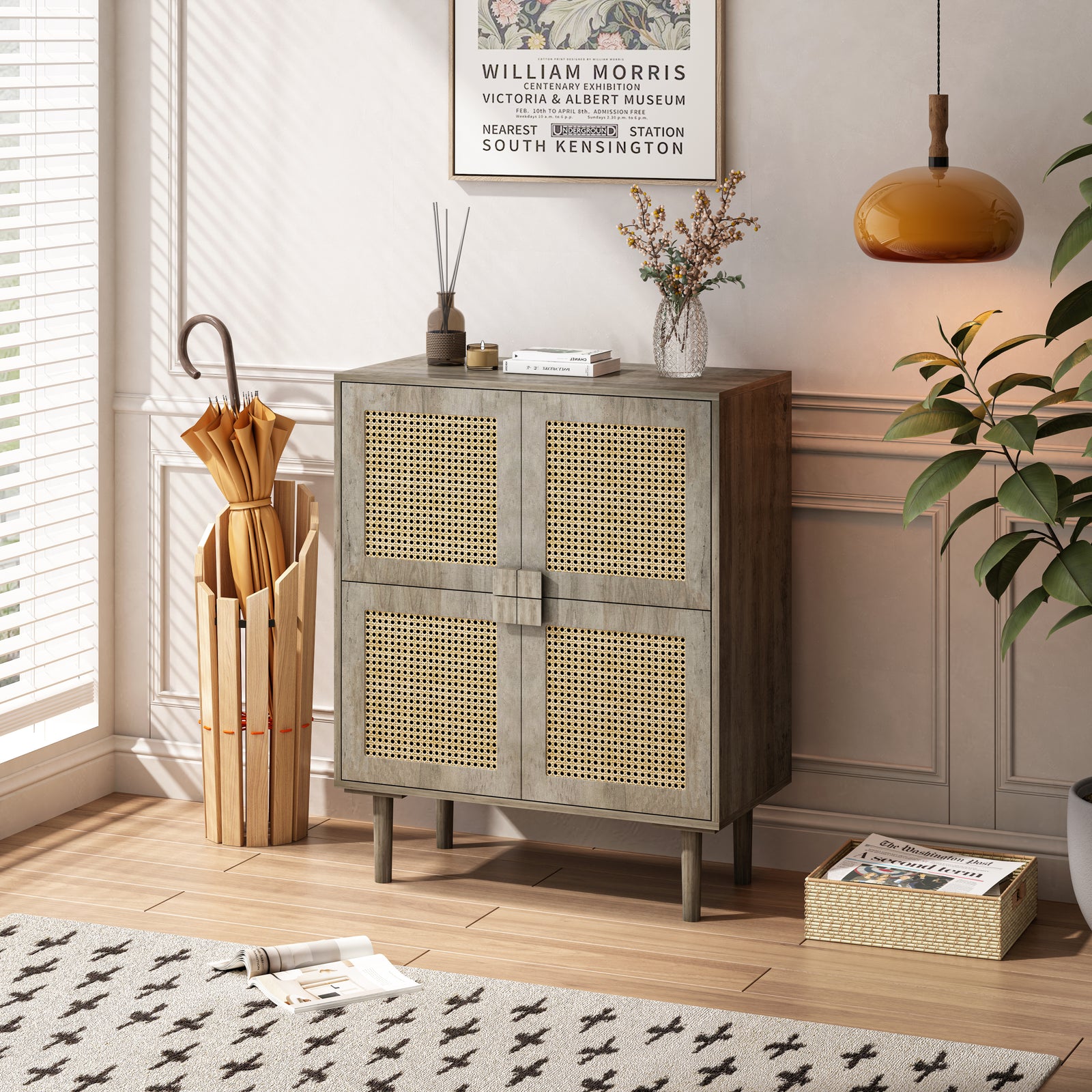 Nøordka Light Sideboard Default 32" Gray Rattan Mesh Storage Cabinet
