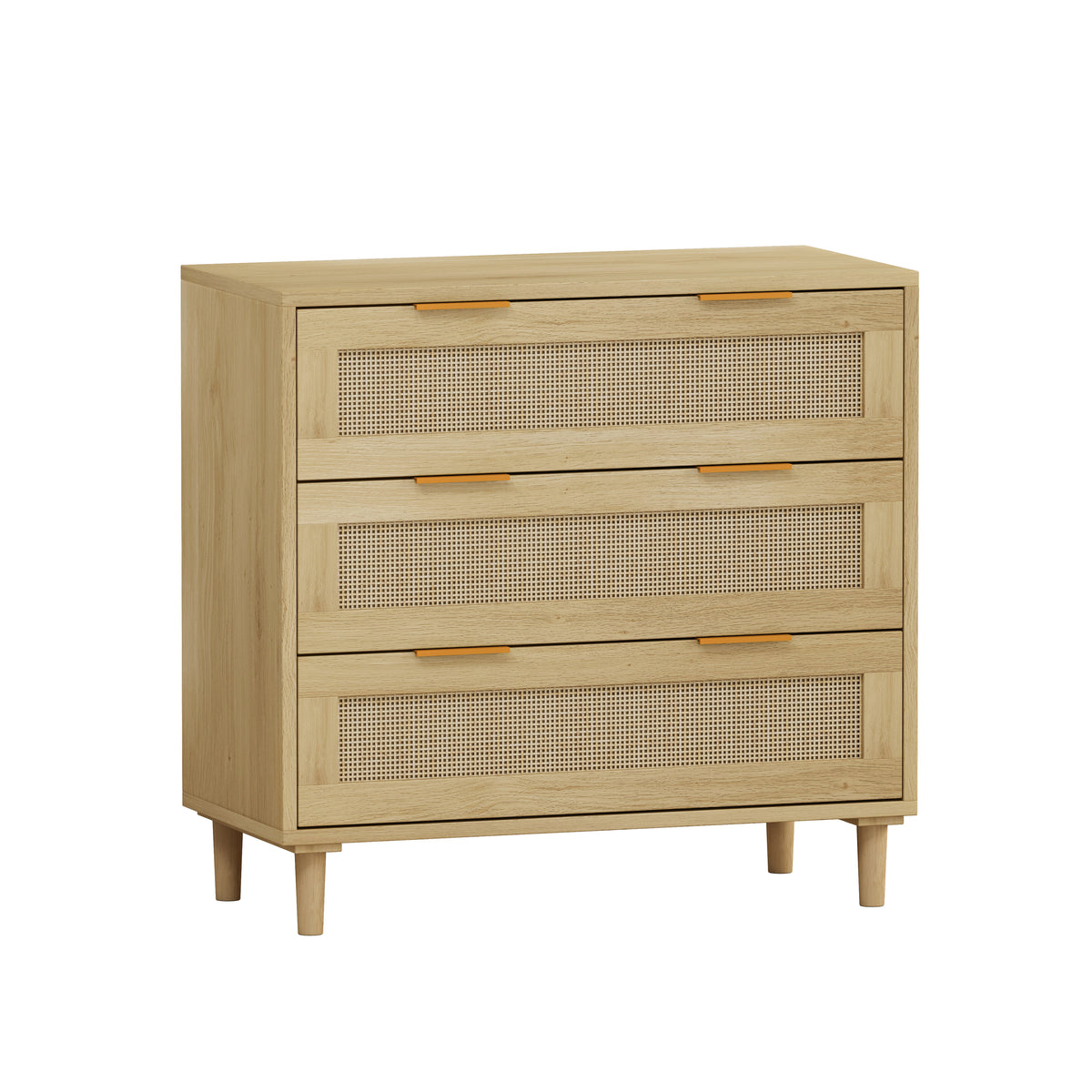 Nøordka Light Sideboard Default 32" Mid Century Modern Three Drawer Rattan Storage Cabinet