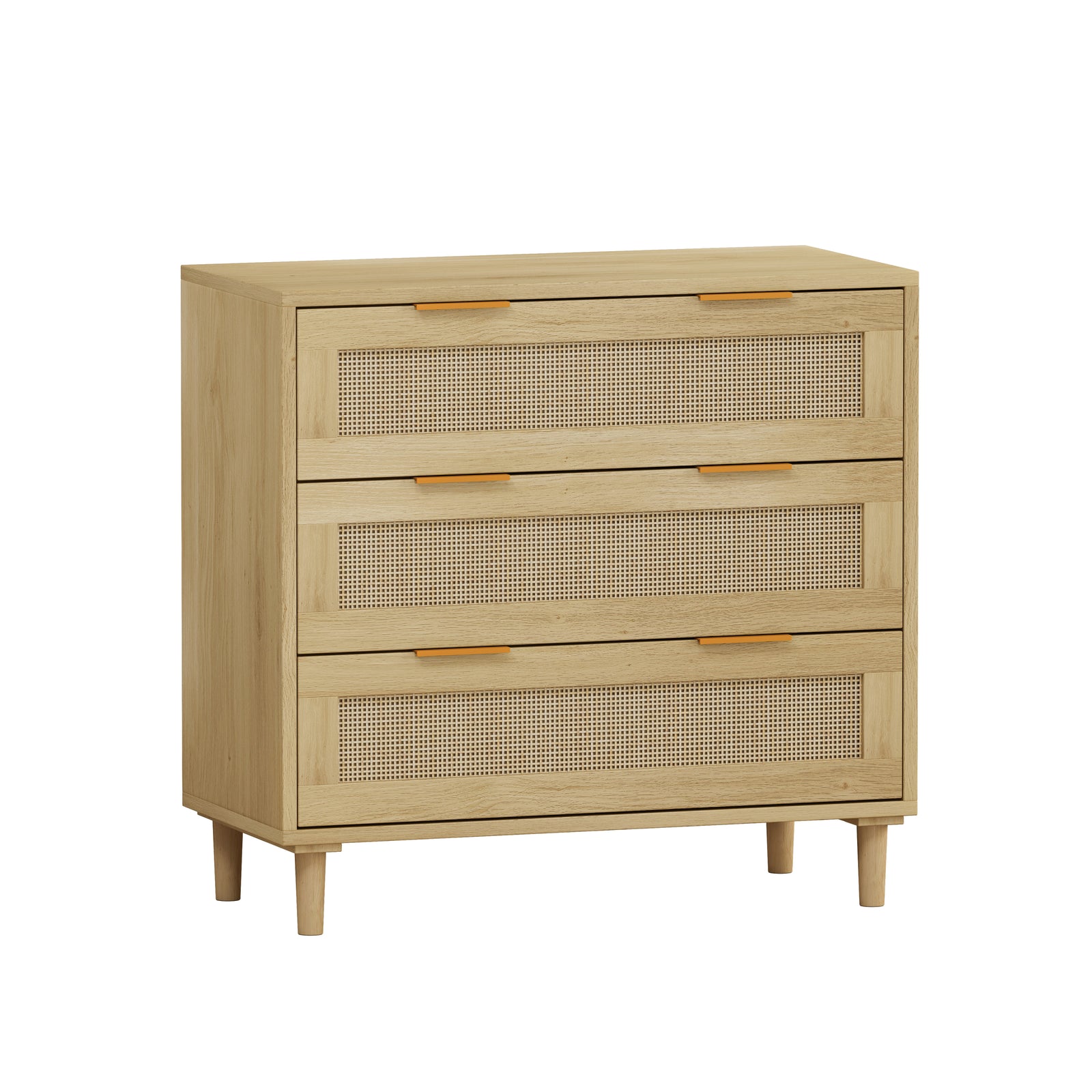 Nøordka Light Sideboard Default 32" Mid Century Modern Three Drawer Rattan Storage Cabinet