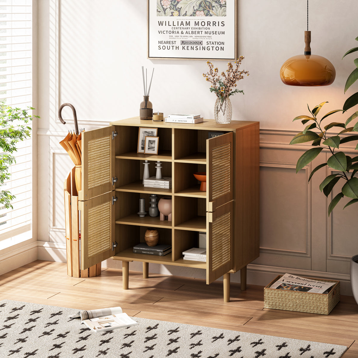 Nøordka Light Sideboard Default 32" Natural Tone Rattan Mesh Storage Cabinet with Adjustable Shelving