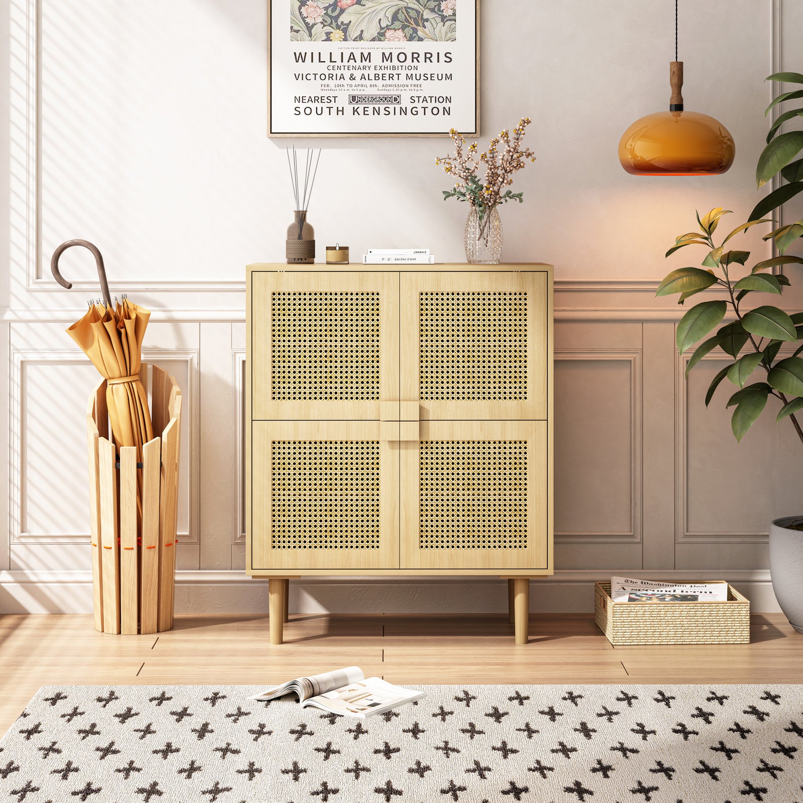 Nøordka Light Sideboard Default 32" Natural Tone Rattan Mesh Storage Cabinet with Adjustable Shelving
