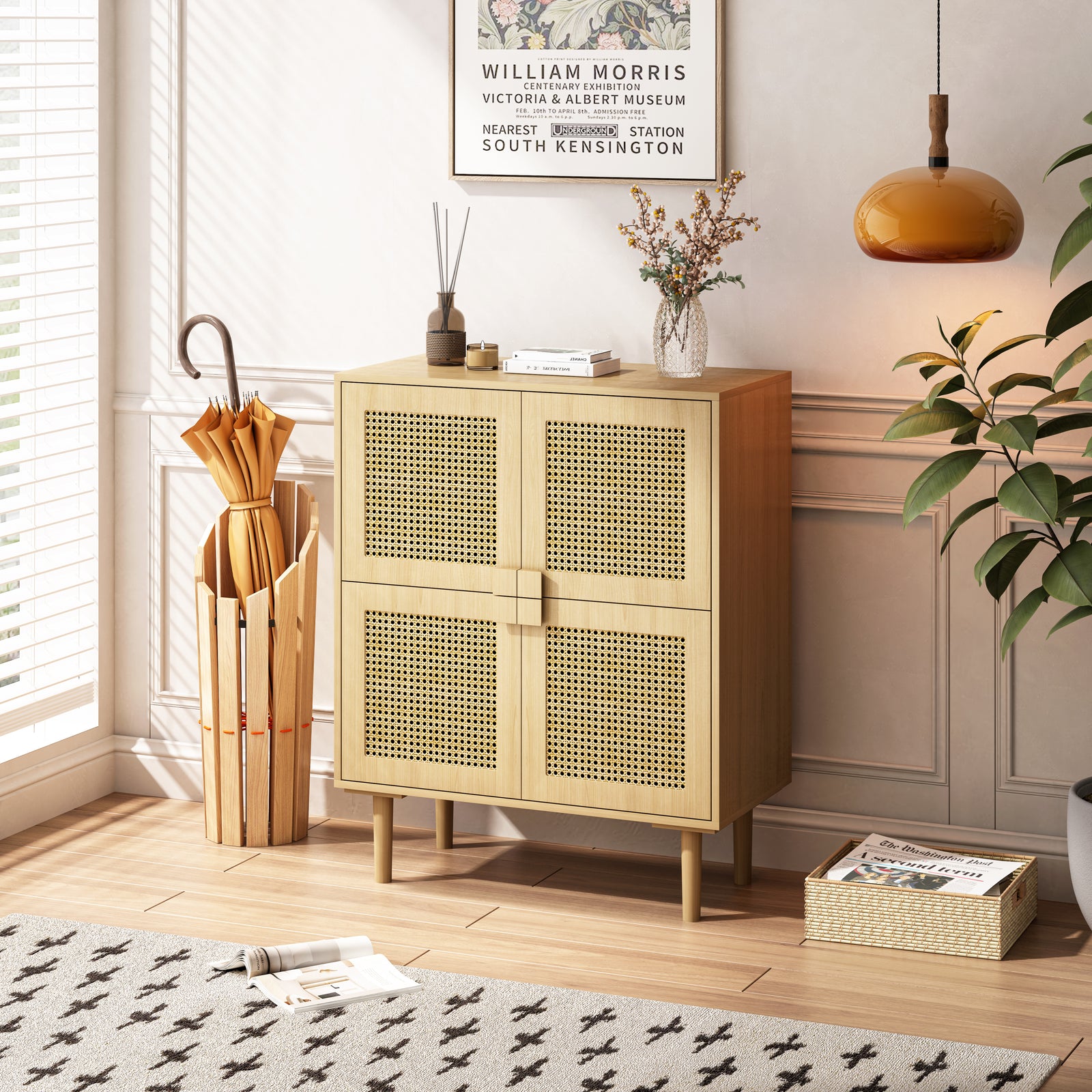 Nøordka Light Sideboard Default 32" Natural Tone Rattan Mesh Storage Cabinet with Adjustable Shelving