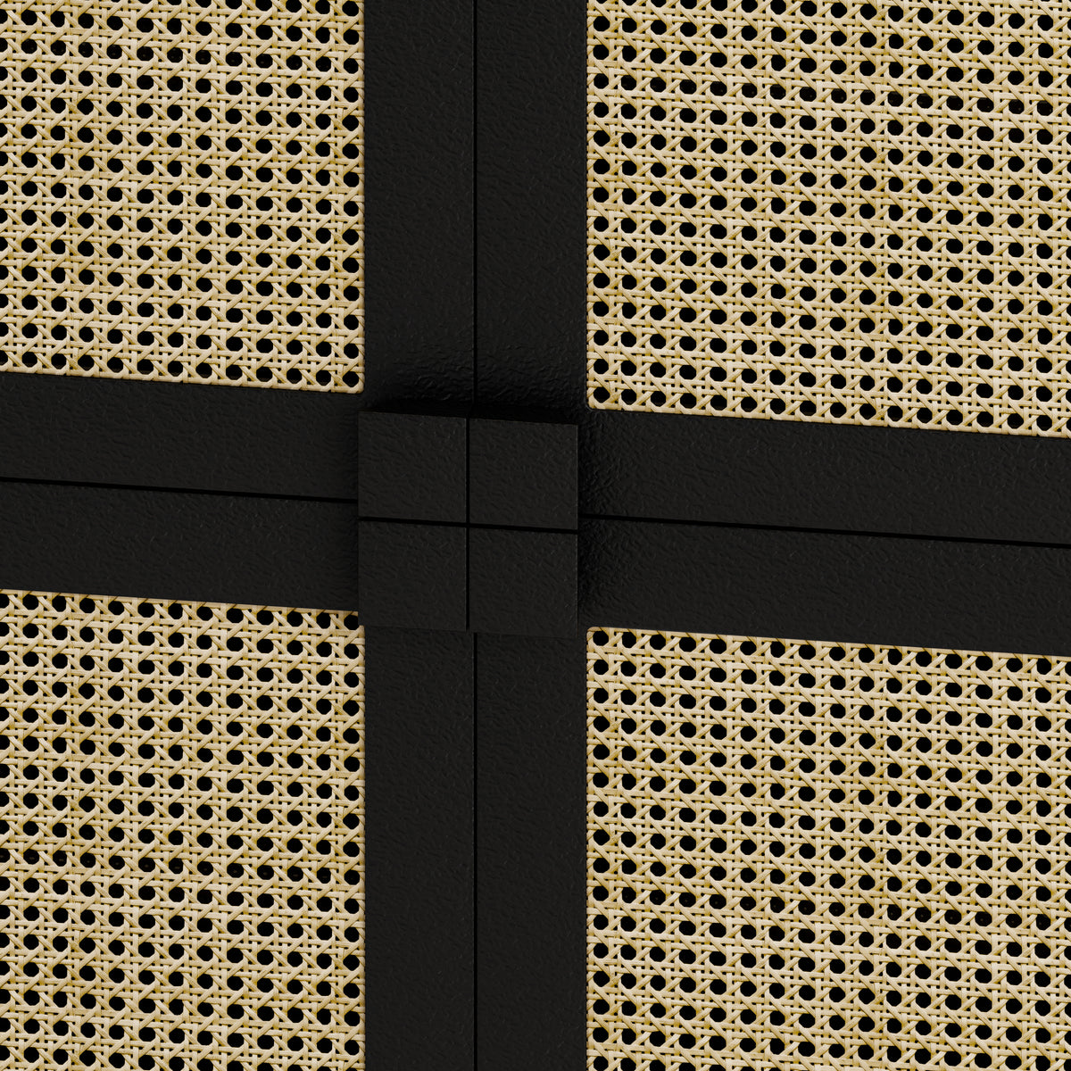 Nøordka Light Sideboard Default 32" Rattan Mesh Four Door Storage Cabinet with Dark Accents