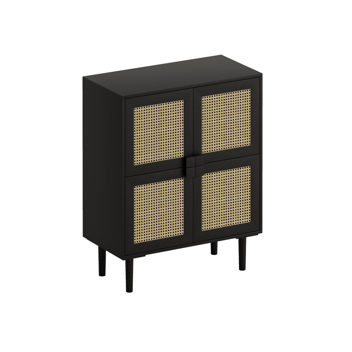 Nøordka Light Sideboard Default 32" Rattan Mesh Four Door Storage Cabinet with Dark Accents