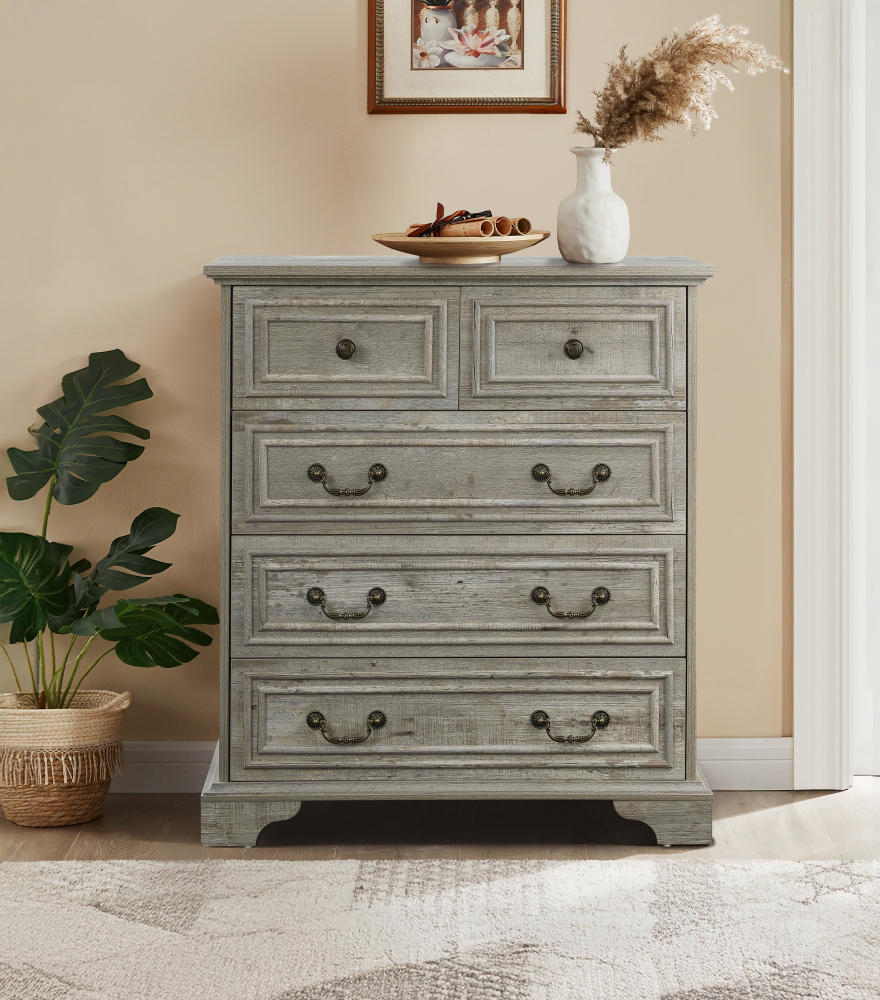 Nøordka Light Sideboard Default 32" Rustic Finish 5 Drawer Dresser